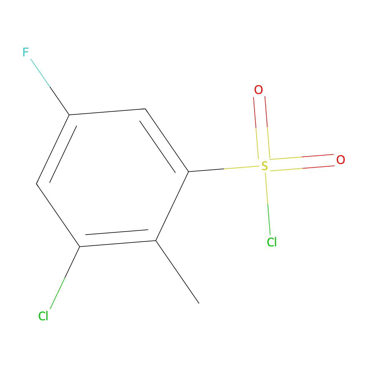 3-Chloro-5-fluoro-2-methylbenzenesulfonyl chloride molecular structure, CAS 306937-30-4