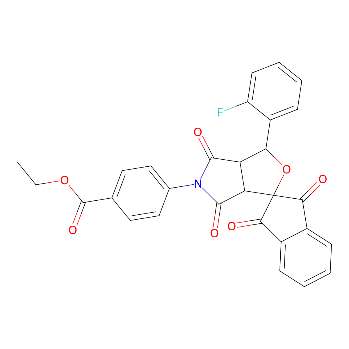 ethyl 4-[1-(2-fluorophenyl)-1',3',4,6-tetraoxospiro[3a,6a-dihydro-1H-furo[3,4-c]pyrrole-3,2'-indene]-5-yl]benzoate molecular structure, CAS 306947-74-0