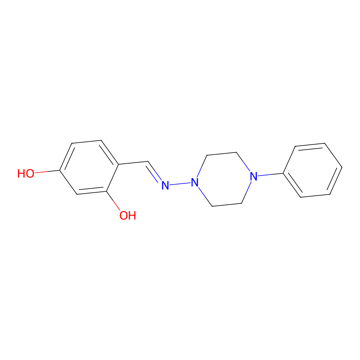 4-[[(4-Phenyl-1-piperazinyl)imino]methyl]-1,3-benzenediol molecular structure, CAS 306953-58-2