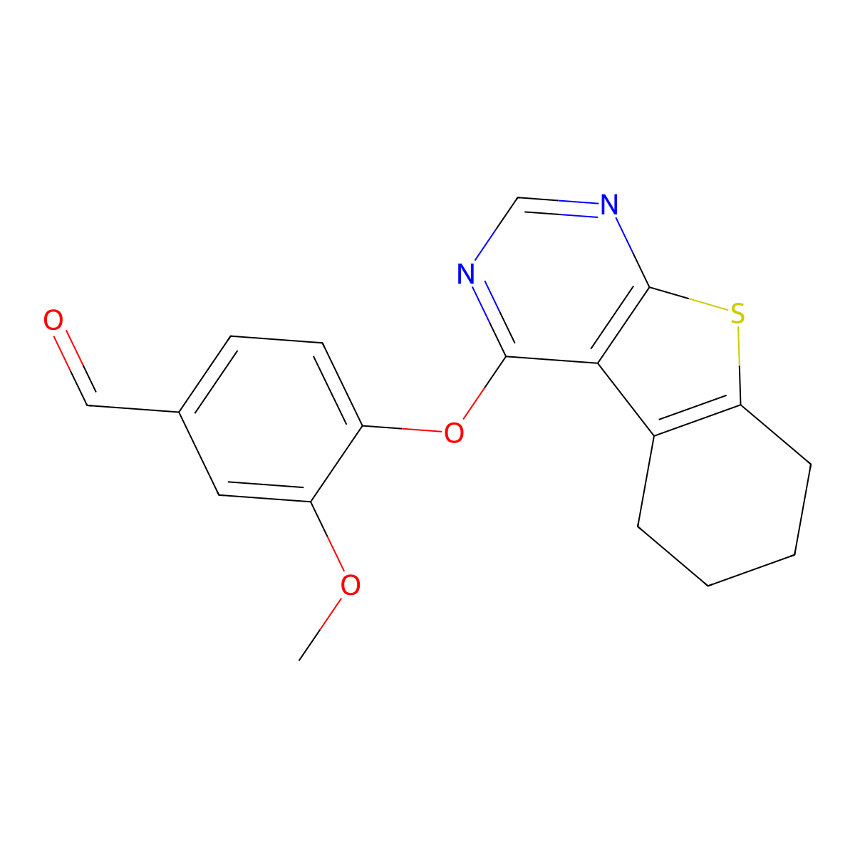 3-Methoxy-4-(5,6,7,8-tetrahydro[1]benzothieno[2,3-d]pyrimidin-4-yloxy)benzaldehyde molecular structure, CAS 306956-52-5