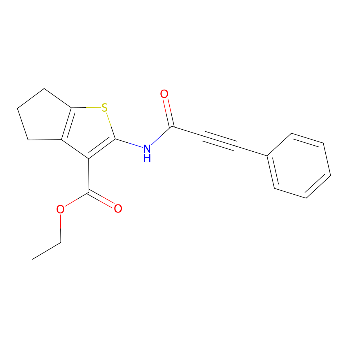 ethyl 2-(3-phenylprop-2-ynoylamino)-5,6-dihydro-4H-cyclopenta[b]thiophene-3-carboxylate molecular structure, CAS 306957-17-5