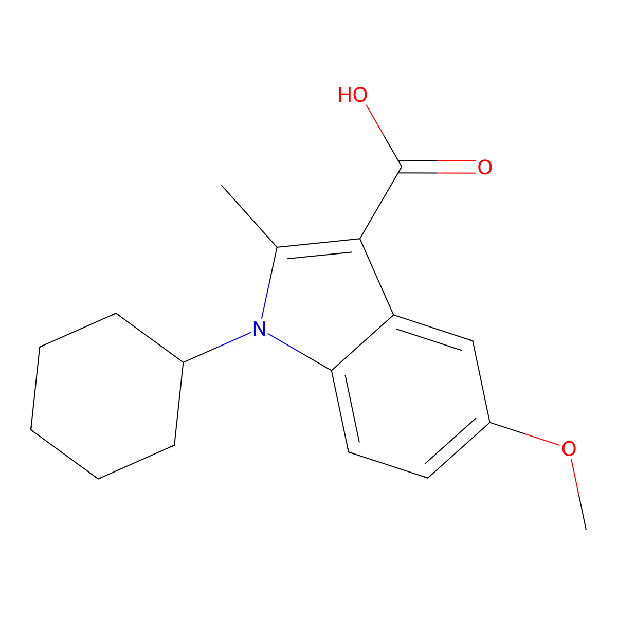 1-cyclohexyl-5-methoxy-2-methyl-1H-indole-3-carboxylic acid molecular structure, CAS 306957-33-5
