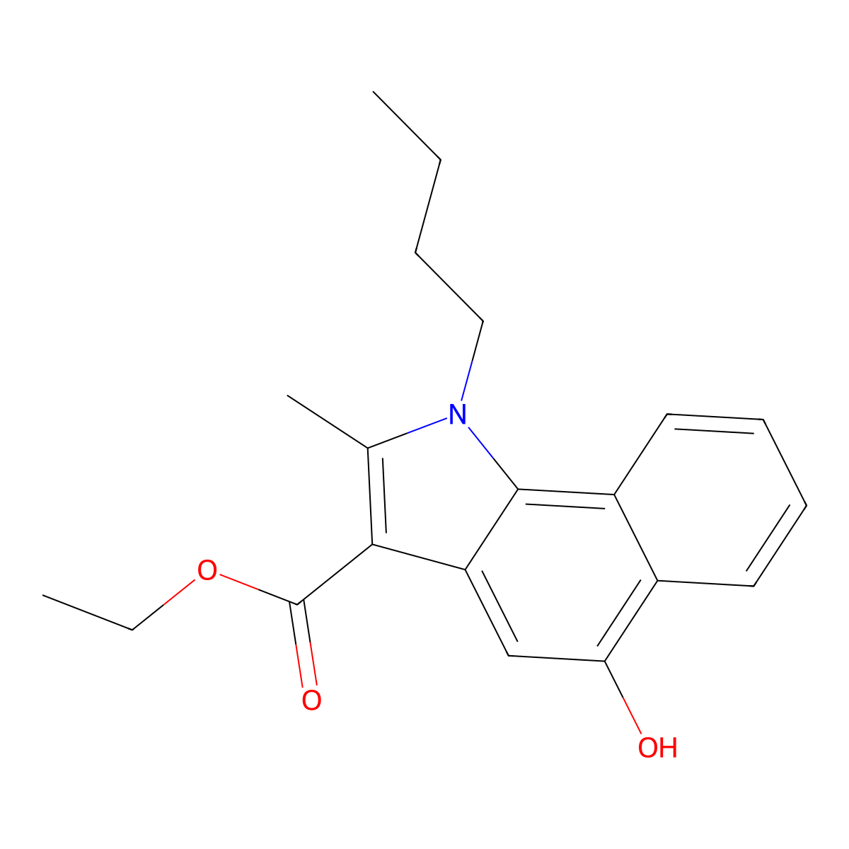 ethyl 1-butyl-5-hydroxy-2-methyl-1H-benzo[g]indole-3-carboxylate molecular structure, CAS 306957-34-6