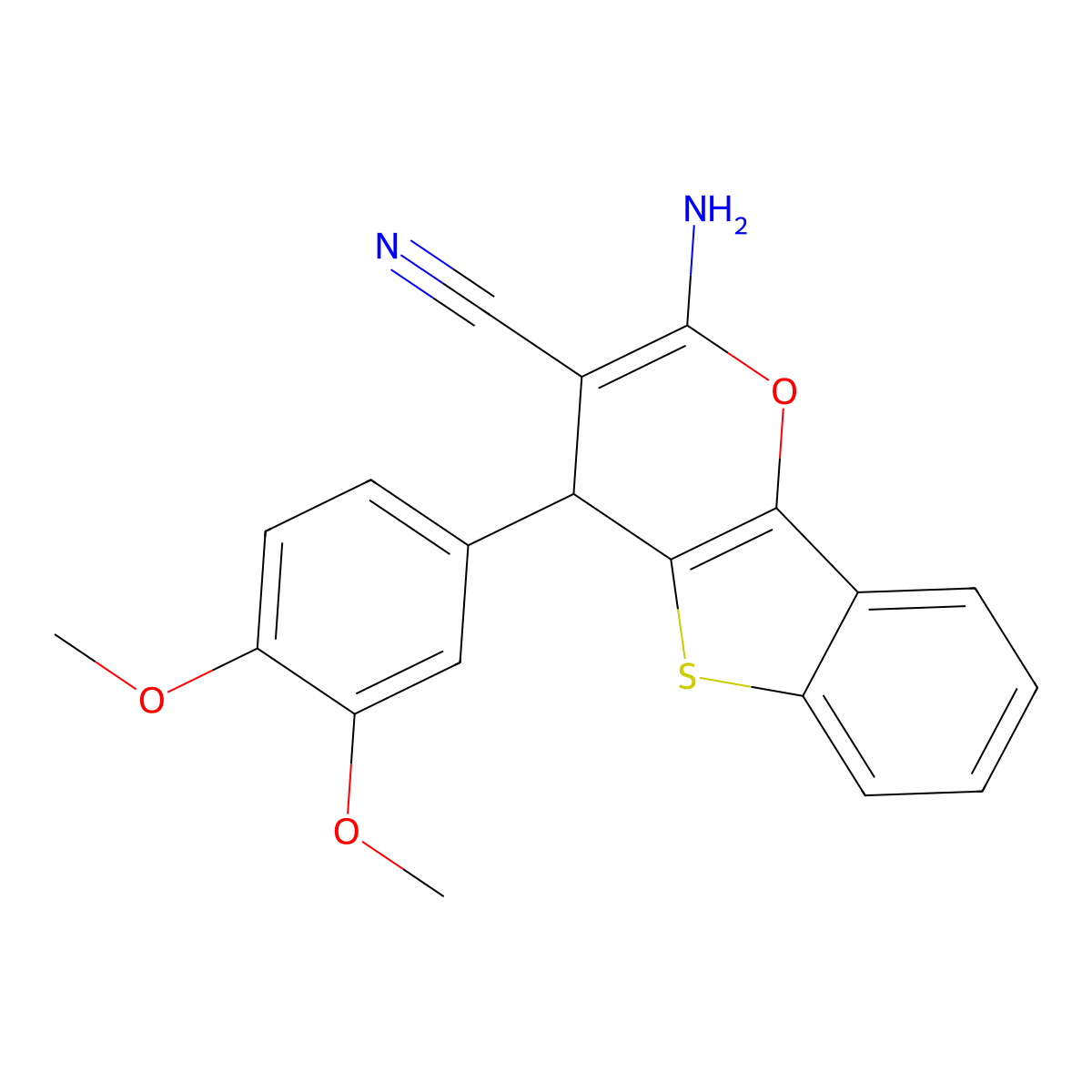 2-amino-4-(3,4-dimethoxyphenyl)-4H-[1]benzothieno[3,2-b]pyran-3-carbonitrile molecular structure, CAS 306957-36-8