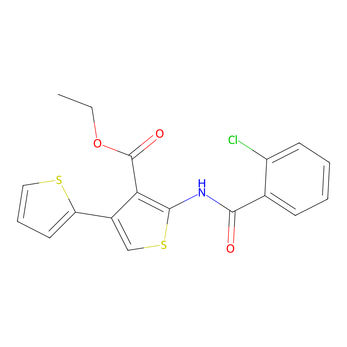 Ethyl 2-[(2-chlorobenzoyl)amino]-4-thiophen-2-ylthiophene-3-carboxylate molecular structure, CAS 306957-42-6