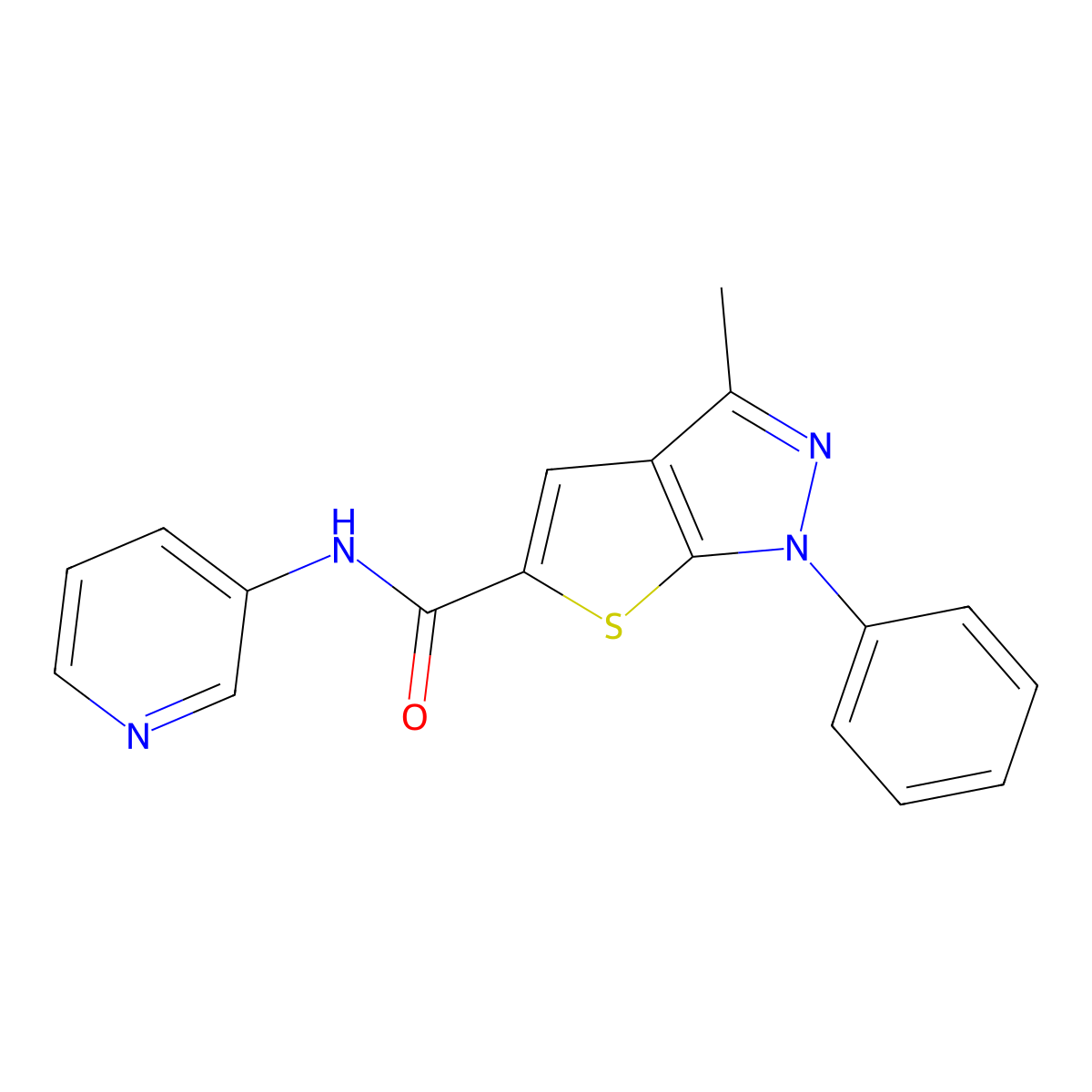 3-methyl-1-phenyl-N-(pyridin-3-yl)-1H-thieno[2,3-c]pyrazole-5-carboxamide molecular structure, CAS 306958-80-5