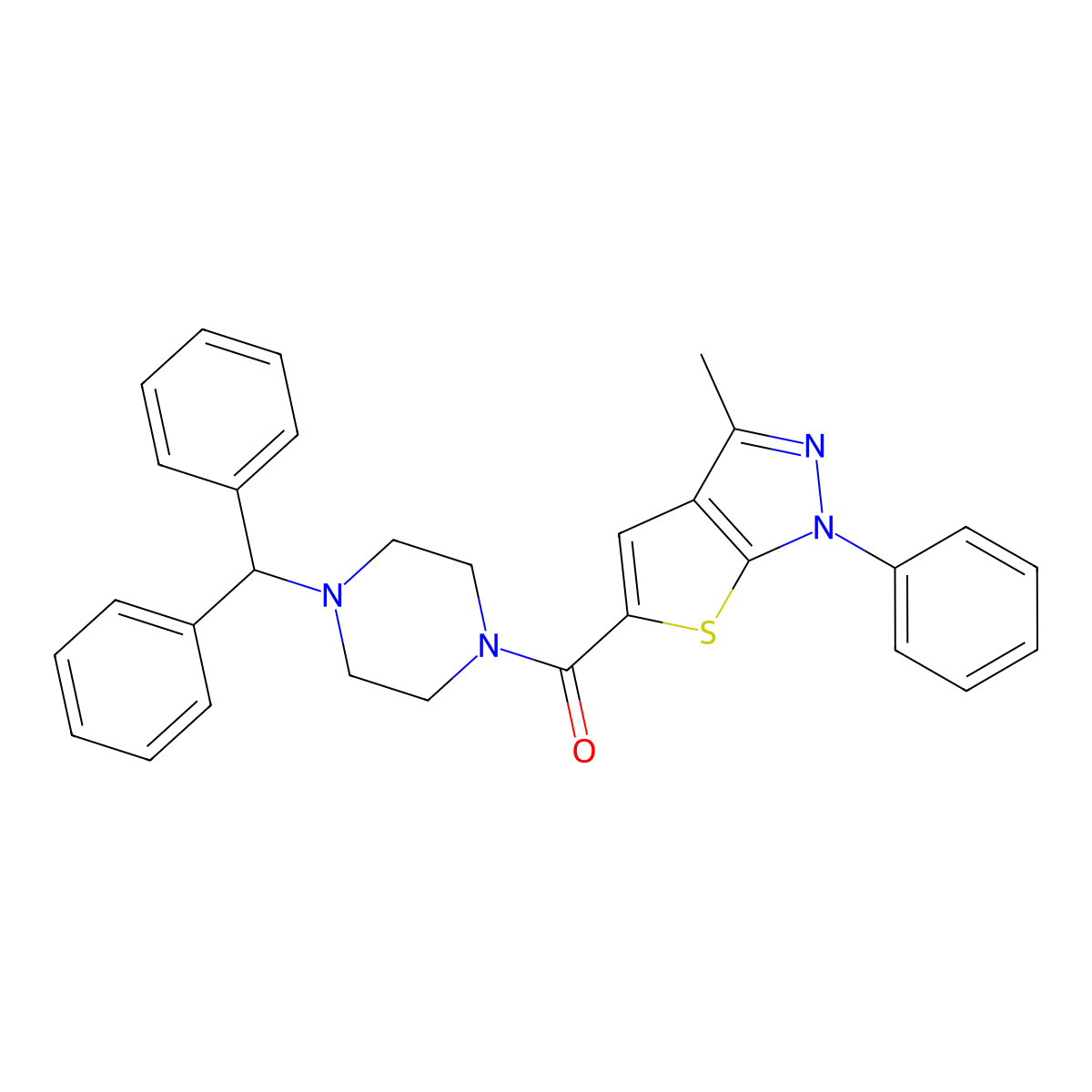 (4-Benzhydrylpiperazin-1-yl)(3-methyl-1-phenyl-1H-thieno[2,3-c]pyrazol-5-yl)methanone molecular structure, CAS 306958-86-1