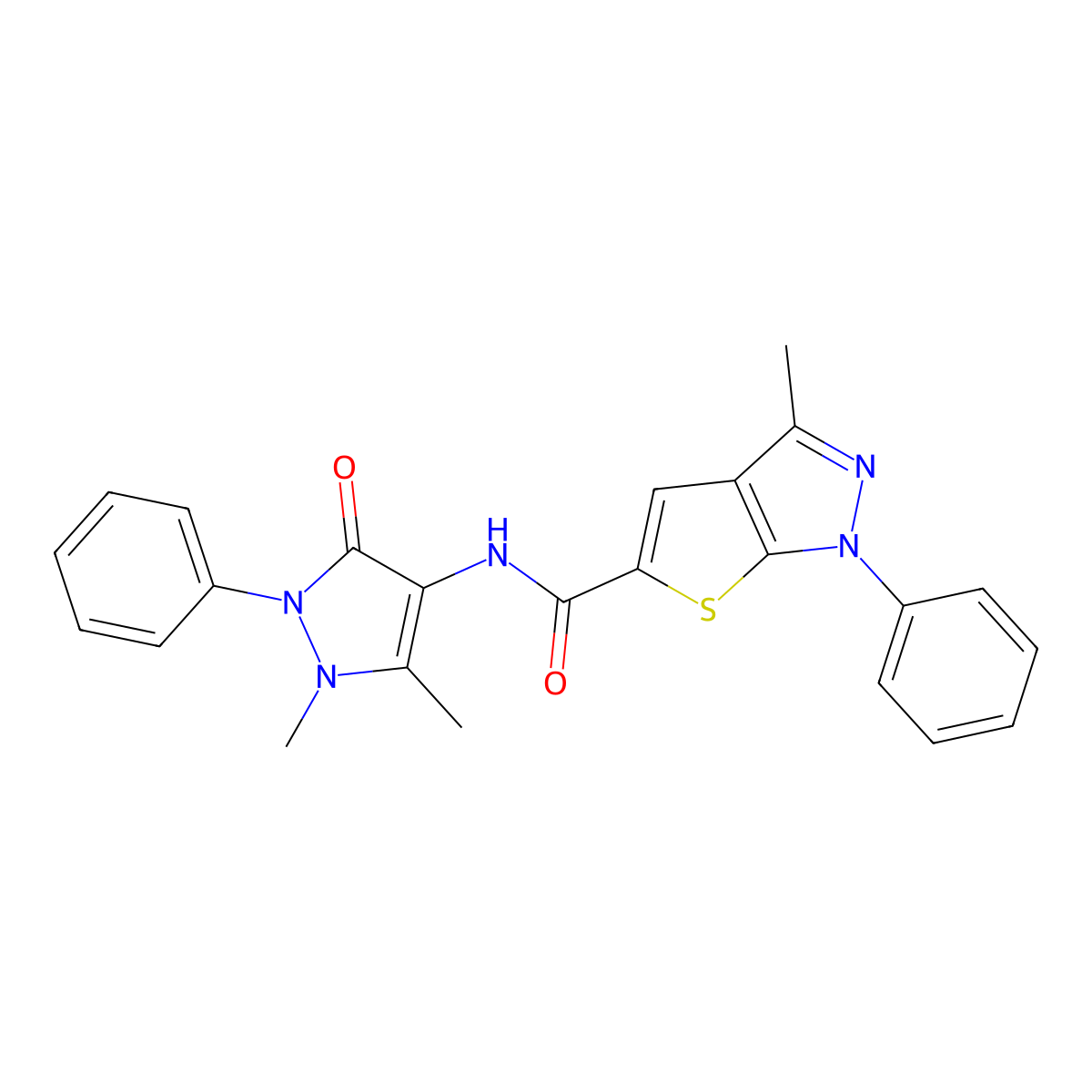 N-(1,5-dimethyl-3-oxo-2-phenyl-2,3-dihydro-1H-pyrazol-4-yl)-3-methyl-1-phenyl-1H-thieno(2,3-c)pyrazole-5-carboxamide molecular structure, CAS 306959-01-3