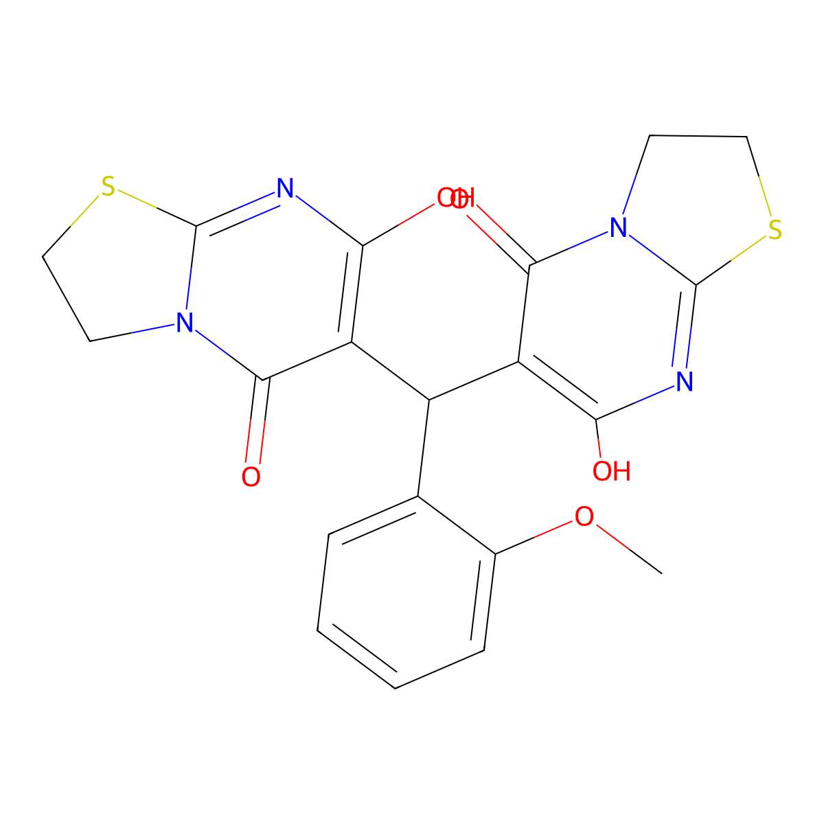 6,6'-((2-methoxyphenyl)methylene)bis(7-hydroxy-2H-thiazolo[3,2-a]pyrimidin-5(3H)-one) molecular structure, CAS 306966-98-3