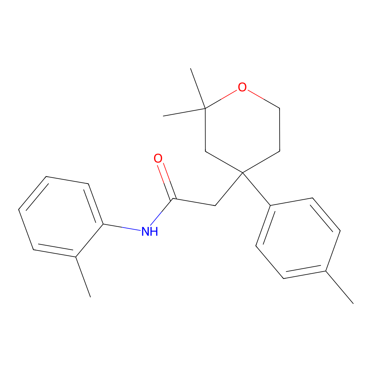 2-[2,2-dimethyl-4-(4-methylphenyl)oxan-4-yl]-N-(2-methylphenyl)acetamide molecular structure, CAS 306967-24-8