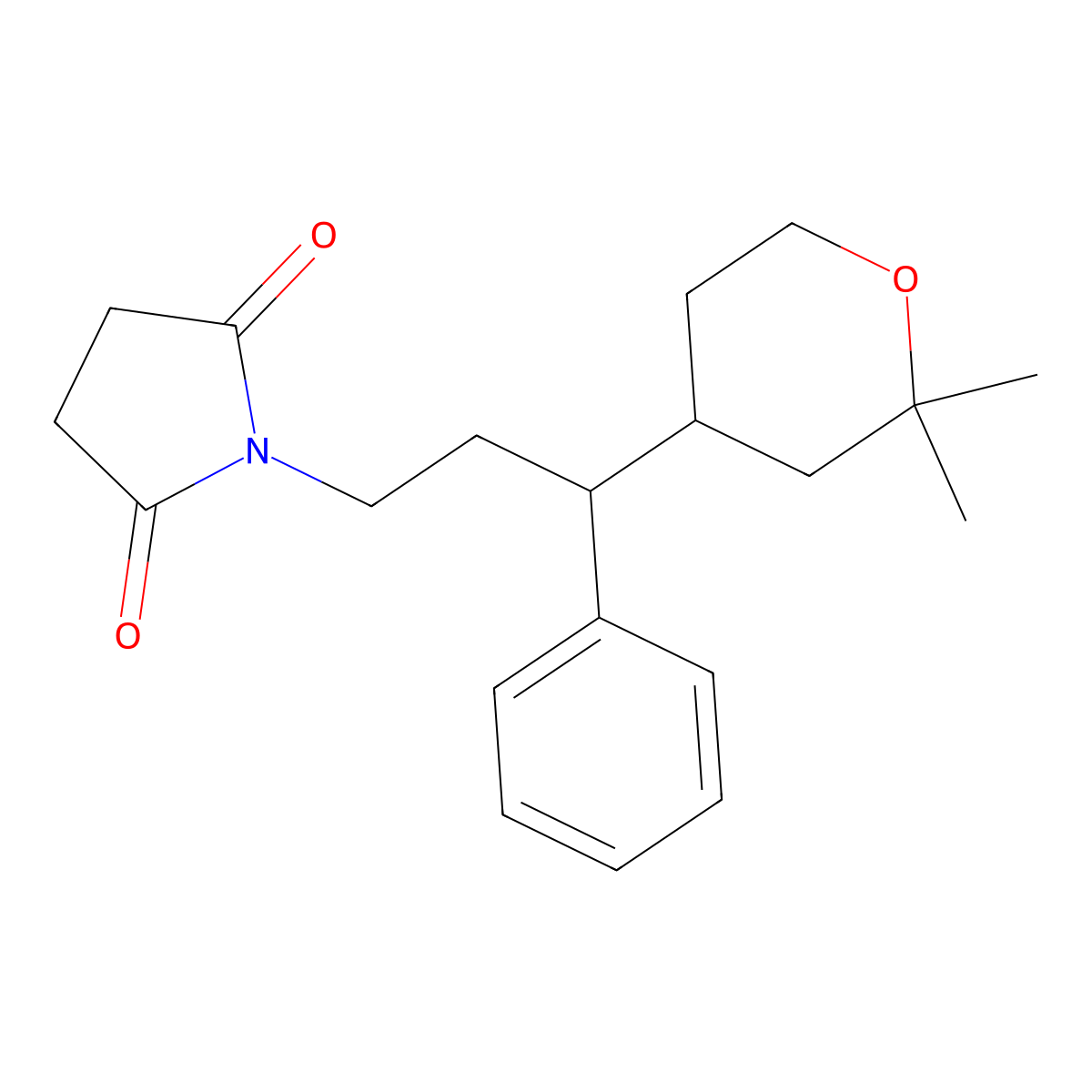 1-[3-(2,2-Dimethyloxan-4-yl)-3-phenylpropyl]pyrrolidine-2,5-dione molecular structure, CAS 306967-38-4