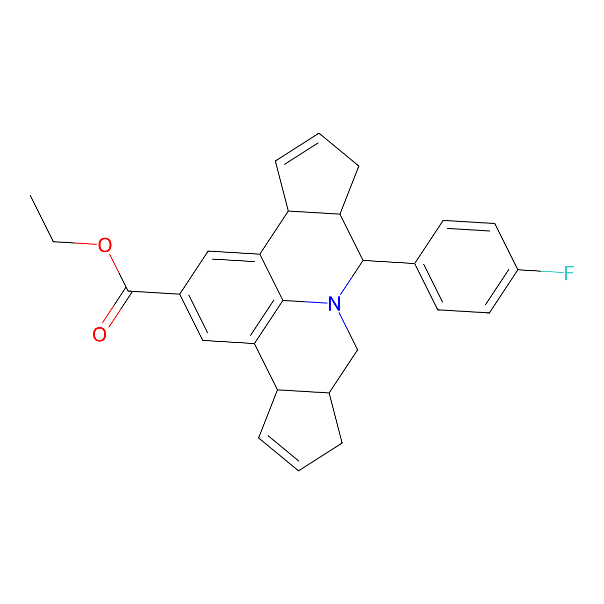 Ethyl 7-(4-fluorophenyl)-3b,6,6a,7,9,9a,10,12a-octahydrocyclopenta[c]cyclopenta[4,5]pyrido[3,2,1-ij]quinoline-2-carboxylate molecular structure, CAS 306969-21-1