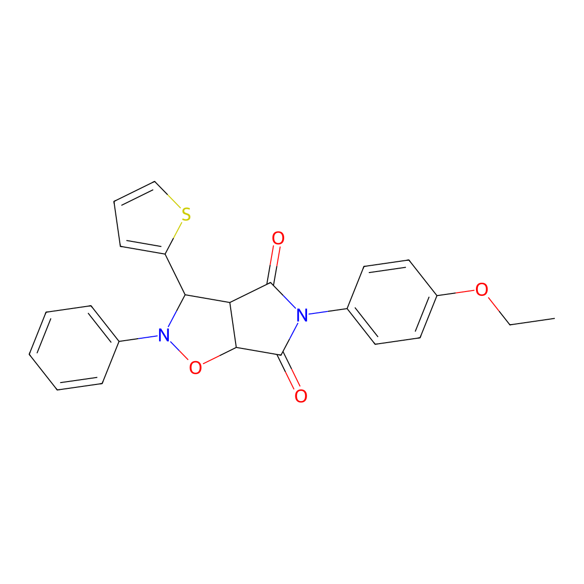 2H-Pyrrolo[3,4-d]isoxazole-4,6(3H,5H)-dione, 5-(4-ethoxyphenyl)dihydro-2-phenyl-3-(2-thienyl)- molecular structure, CAS 306969-41-5