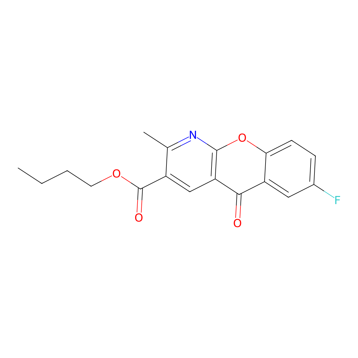 butyl 7-fluoro-2-methyl-5-oxo-5H-chromeno[2,3-b]pyridine-3-carboxylate molecular structure, CAS 306976-34-1