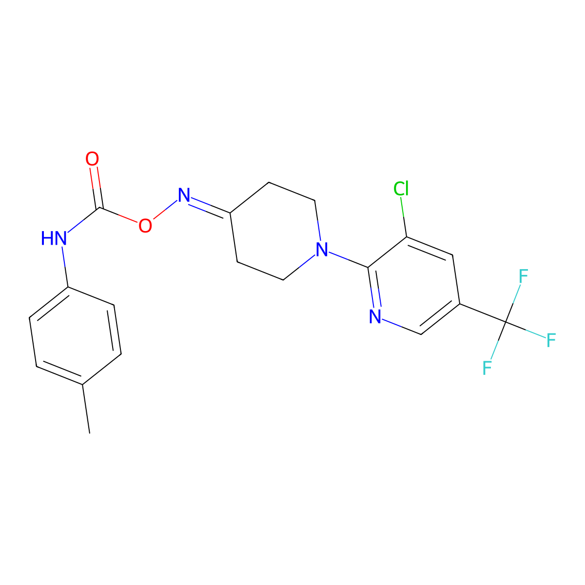 3-Chloro-2-(4-{[(4-toluidinocarbonyl)oxy]imino}piperidino)-5-(trifluoromethyl)pyridine molecular structure, CAS 306976-36-3