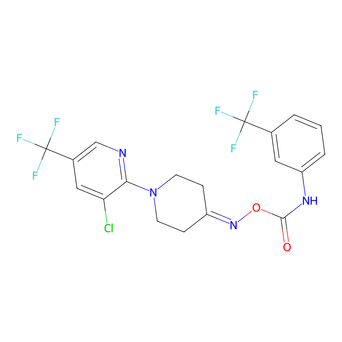 N-{1-[3-chloro-5-(trifluoromethyl)-2-pyridinyl]tetrahydro-4-pyridinyliden}-N-({[3-(trifluoromethyl)anilino]carbonyl}oxy)amine molecular structure, CAS 306976-38-5