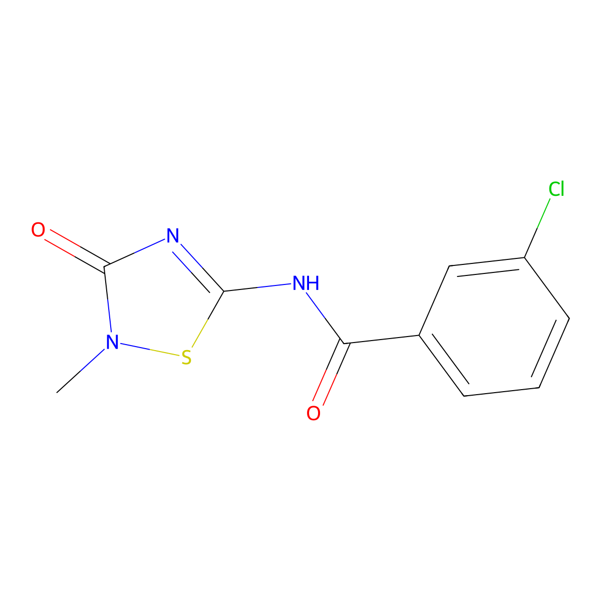 3-chloro-N-(2-methyl-3-oxo-1,2,4-thiadiazol-5-yl)benzamide molecular structure, CAS 306976-39-6