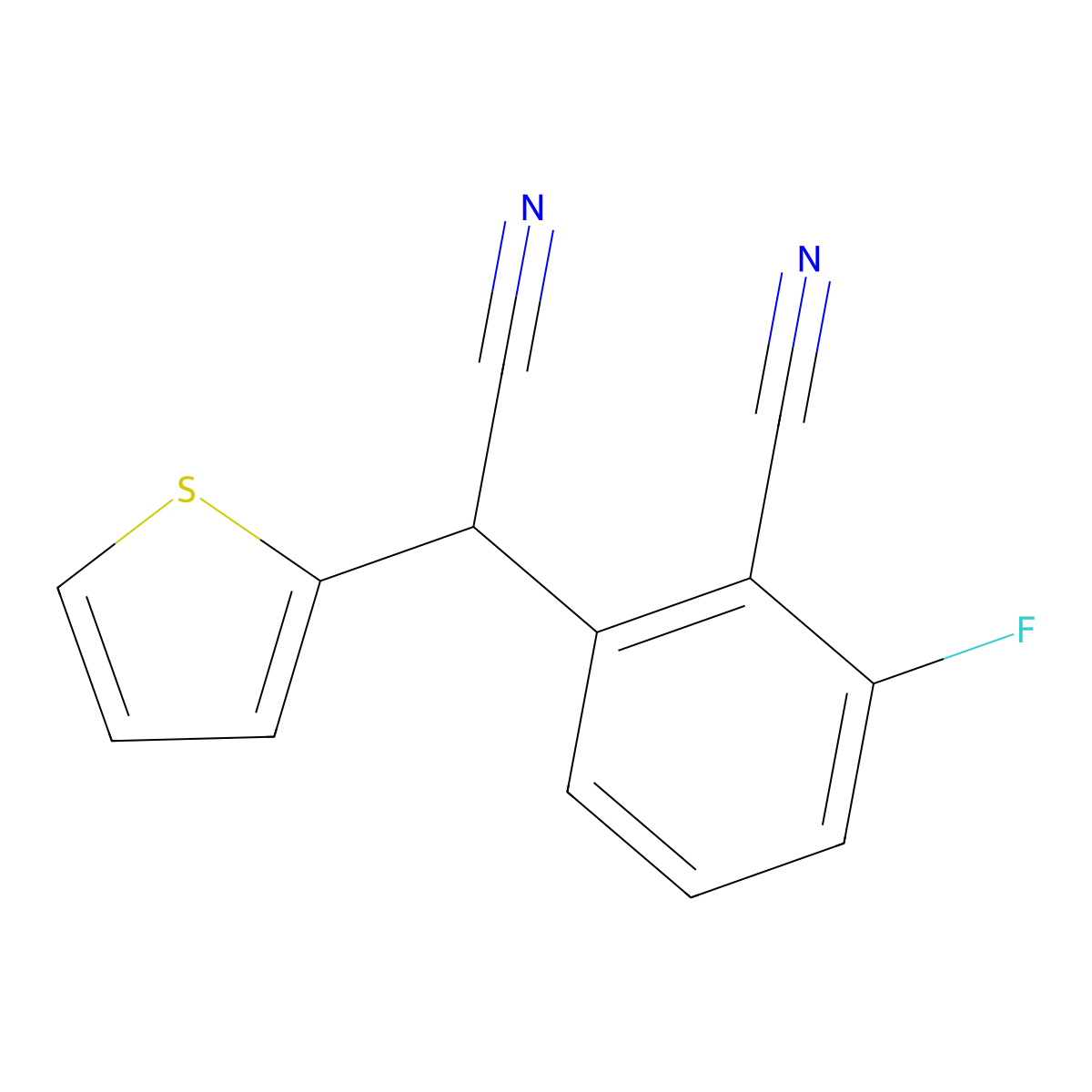 2-[Cyano(2-thienyl)methyl]-6-fluorobenzenecarbonitrile molecular structure, CAS 306976-61-4