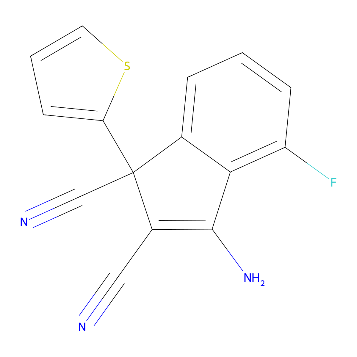 3-amino-4-fluoro-1-(2-thienyl)-1H-indene-1,2-dicarbonitrile molecular structure, CAS 306976-62-5