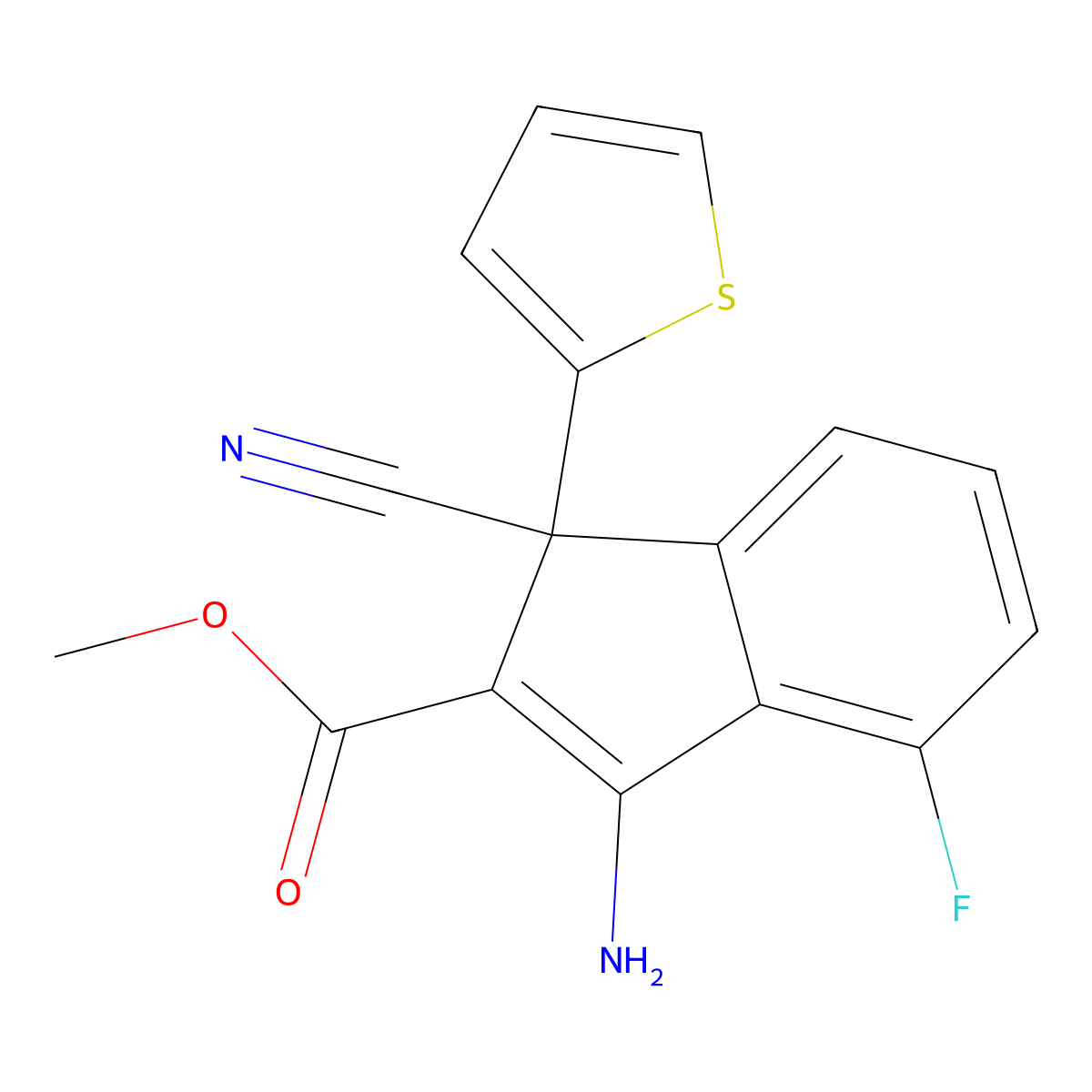 methyl 3-amino-1-cyano-4-fluoro-1-(2-thienyl)-1H-indene-2-carboxylate molecular structure, CAS 306976-63-6