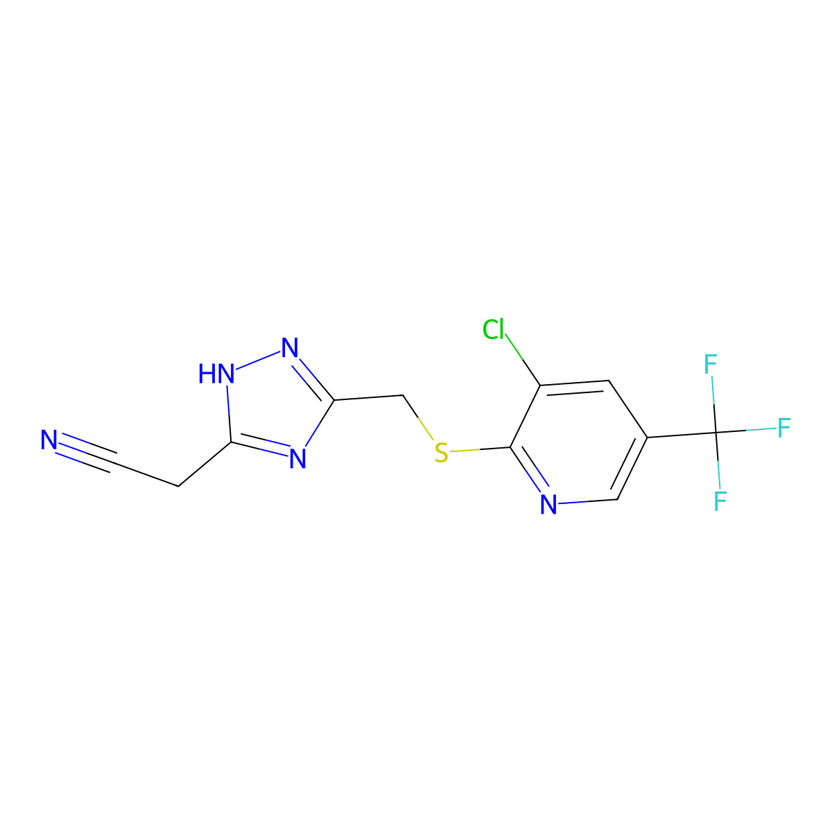 2-[3-({[3-chloro-5-(trifluoromethyl)-2-pyridinyl]sulfanyl}methyl)-1H-1,2,4-triazol-5-yl]acetonitrile molecular structure, CAS 306976-87-4