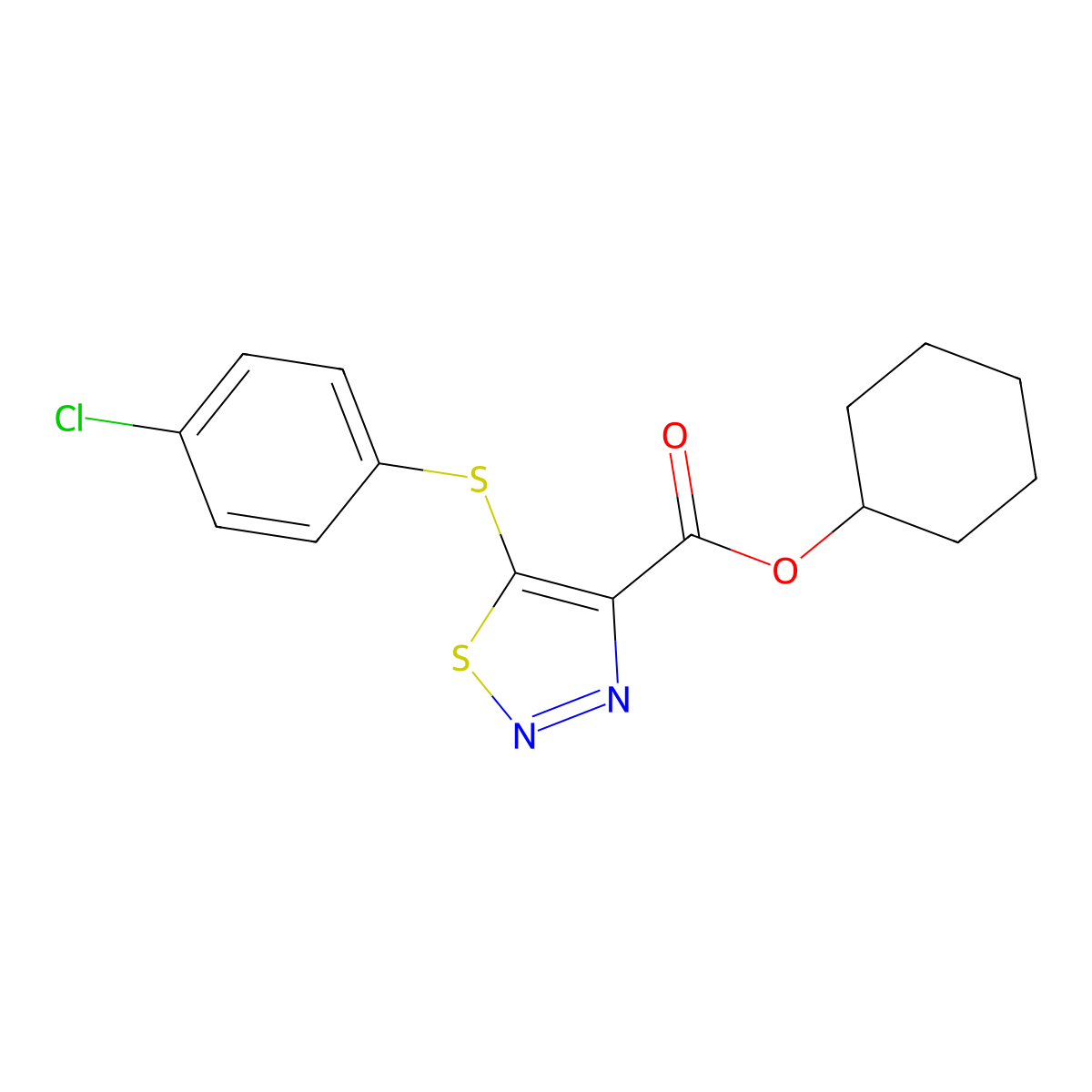 Cyclohexyl 5-[(4-chlorophenyl)sulfanyl]-1,2,3-thiadiazole-4-carboxylate molecular structure, CAS 306977-01-5