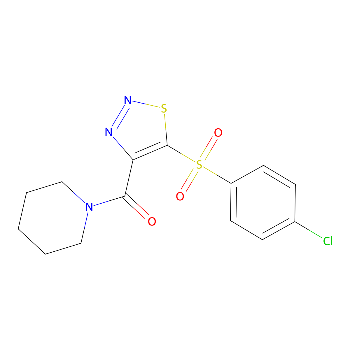 {5-[(4-Chlorophenyl)sulfonyl]-1,2,3-thiadiazol-4-yl}(piperidino)methanone molecular structure, CAS 306977-06-0