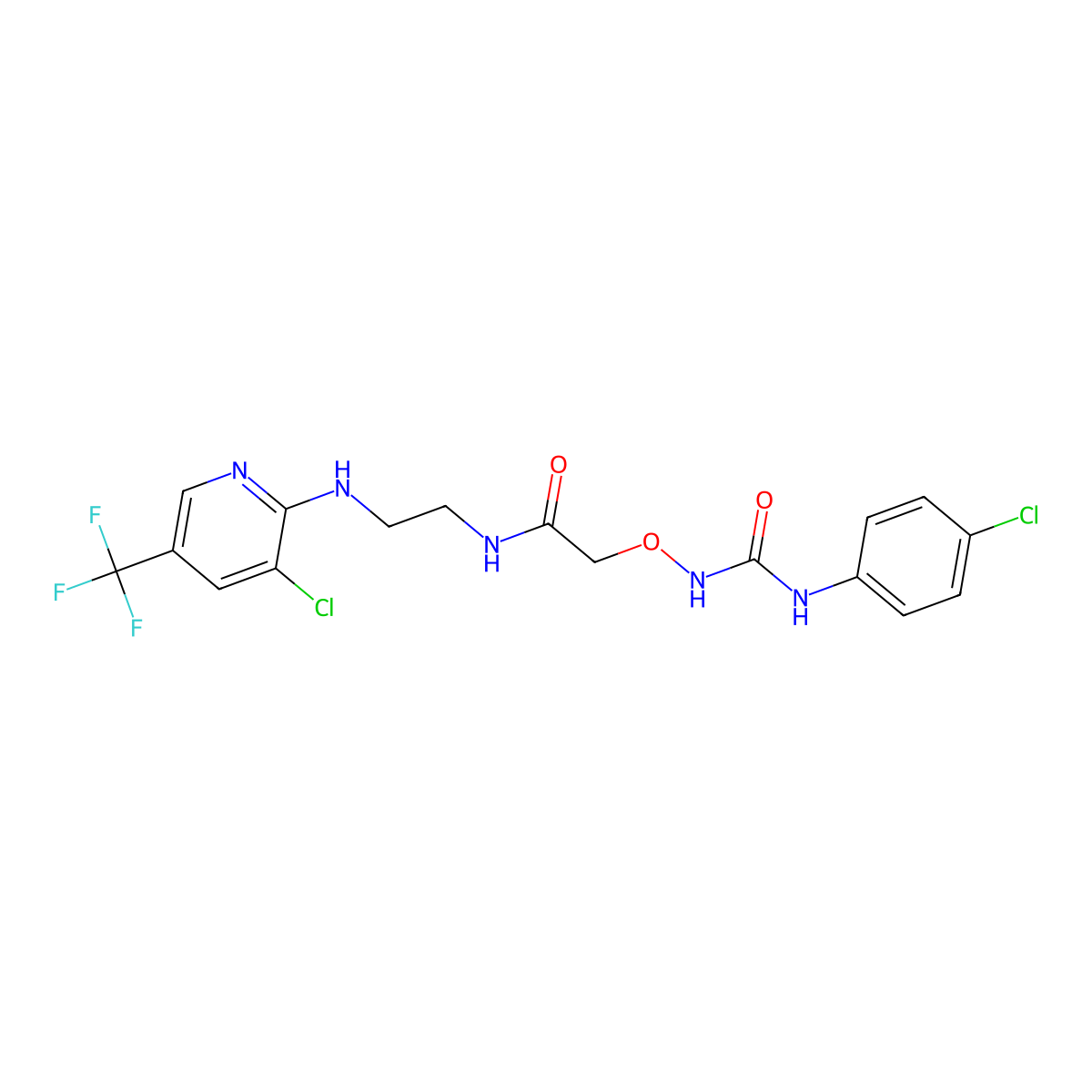 2-({[(4-chloroanilino)carbonyl]amino}oxy)-N-(2-{[3-chloro-5-(trifluoromethyl)-2-pyridinyl]amino}ethyl)acetamide molecular structure, CAS 306977-20-8