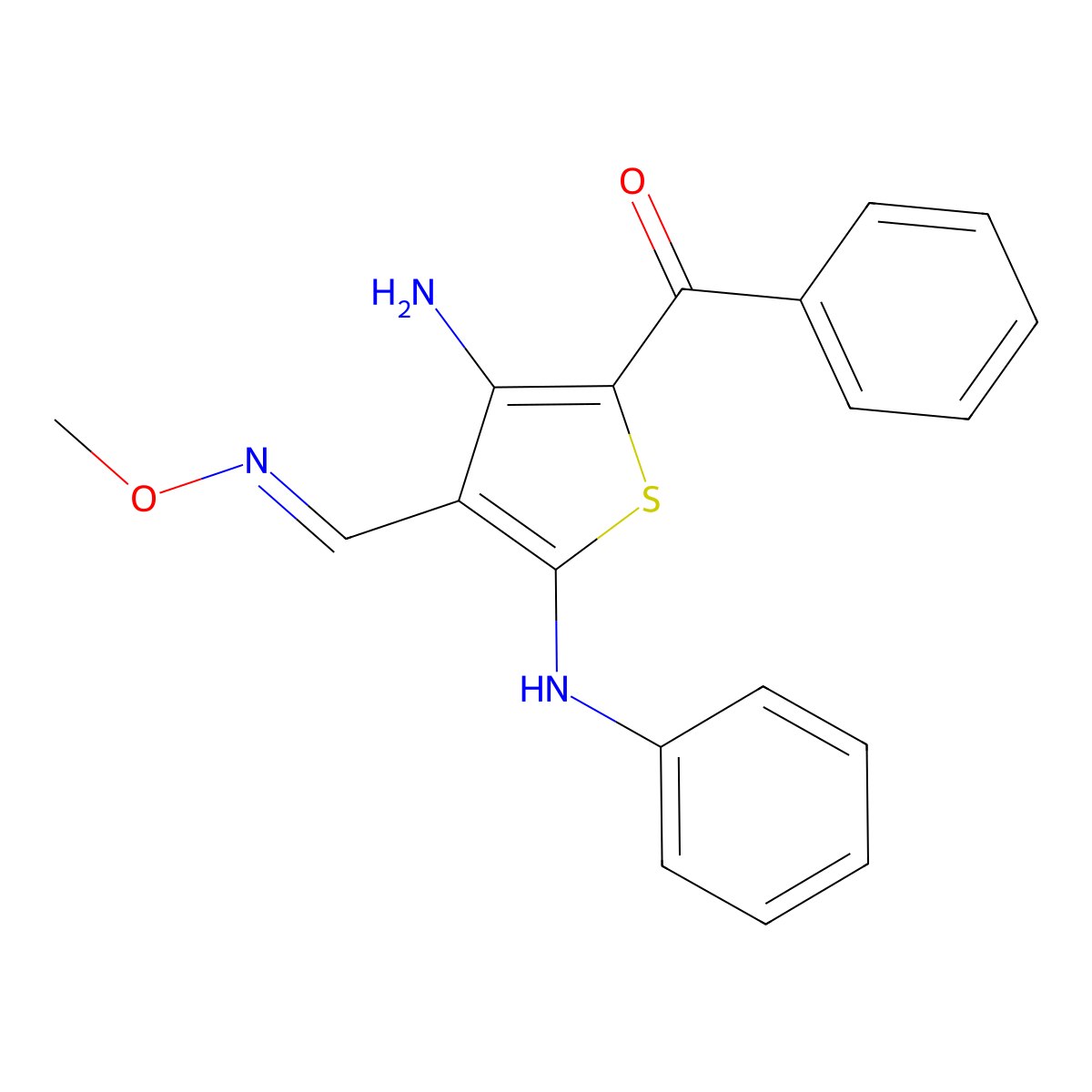 4-amino-2-anilino-5-benzoyl-3-thiophenecarbaldehyde O-methyloxime molecular structure, CAS 306977-39-9