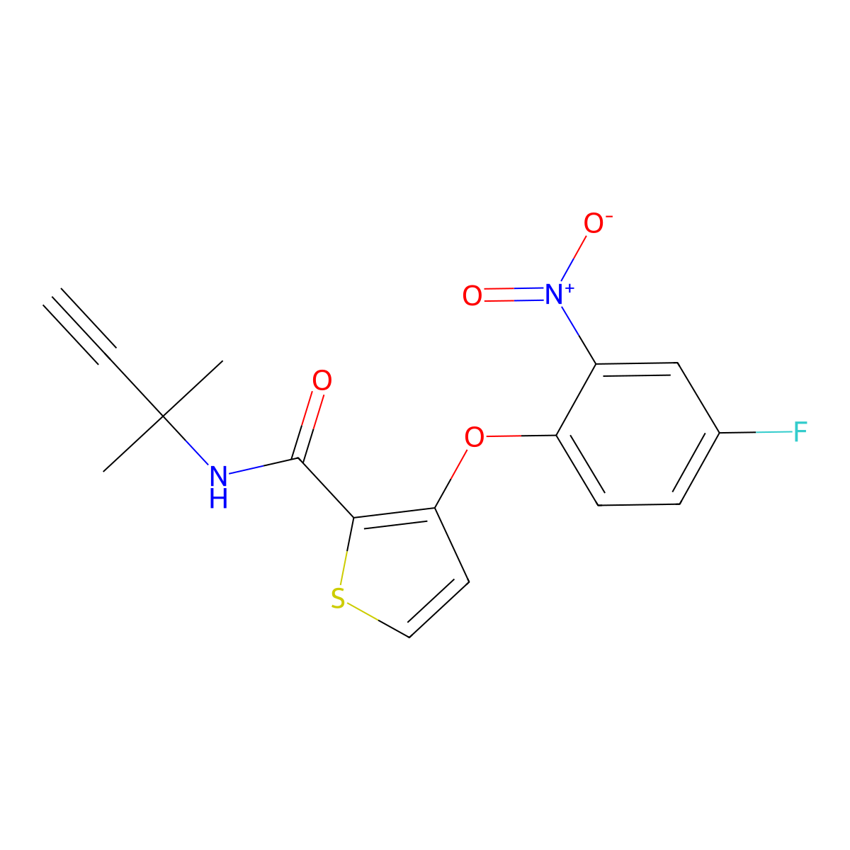 3-(4-fluoro-2-nitrophenoxy)-N-(2-methylbut-3-yn-2-yl)thiophene-2-carboxamide molecular structure, CAS 306977-53-7