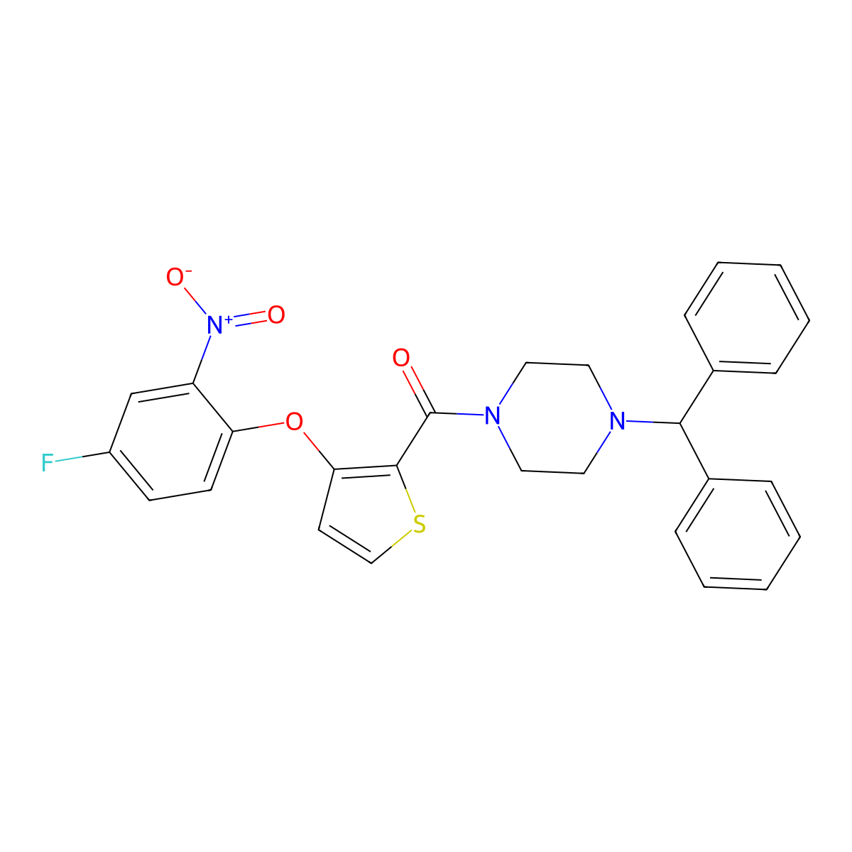 (4-Benzhydrylpiperazino)[3-(4-fluoro-2-nitrophenoxy)-2-thienyl]methanone molecular structure, CAS 306977-54-8
