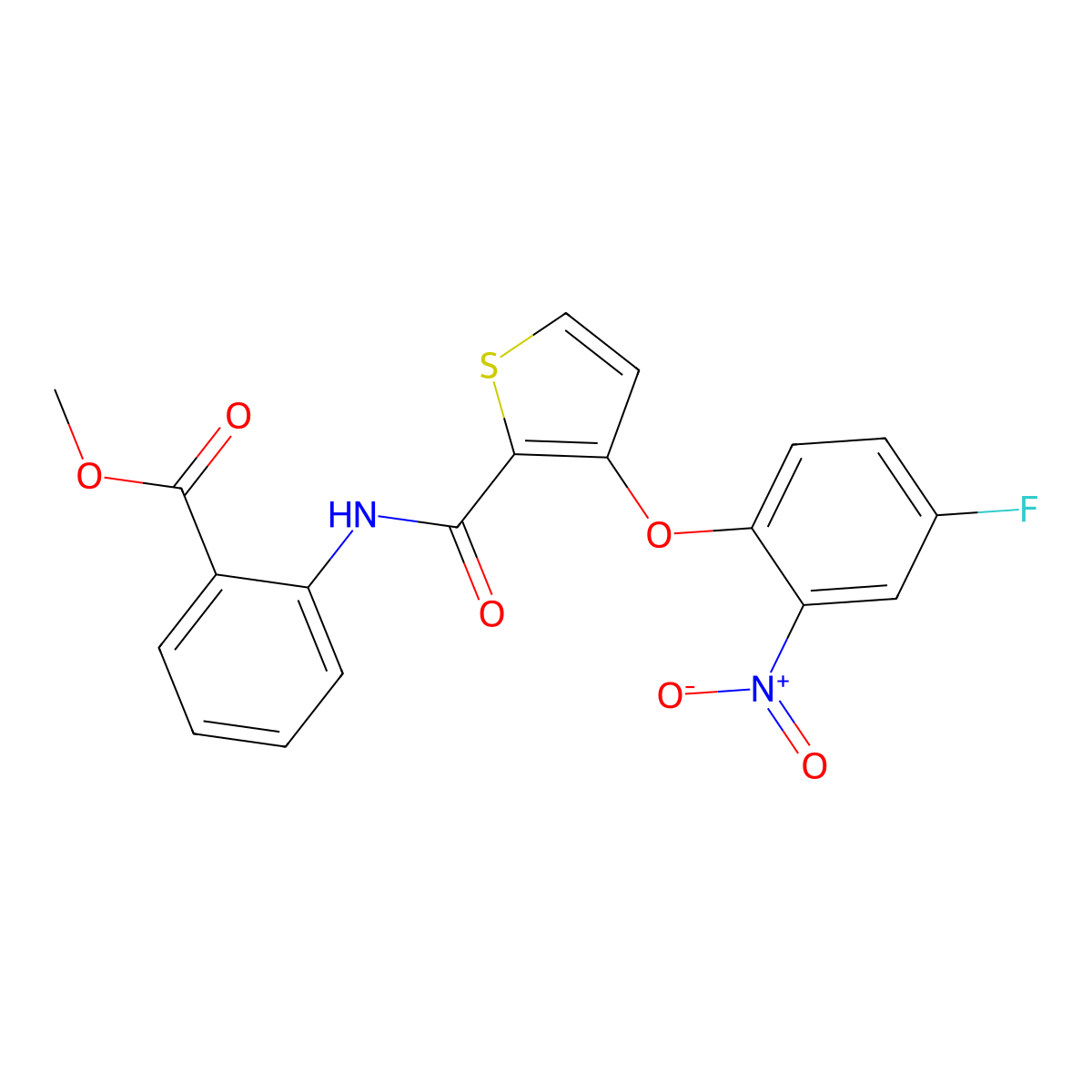 Methyl 2-({[3-(4-fluoro-2-nitrophenoxy)-2-thienyl]carbonyl}amino)benzenecarboxylate molecular structure, CAS 306977-55-9