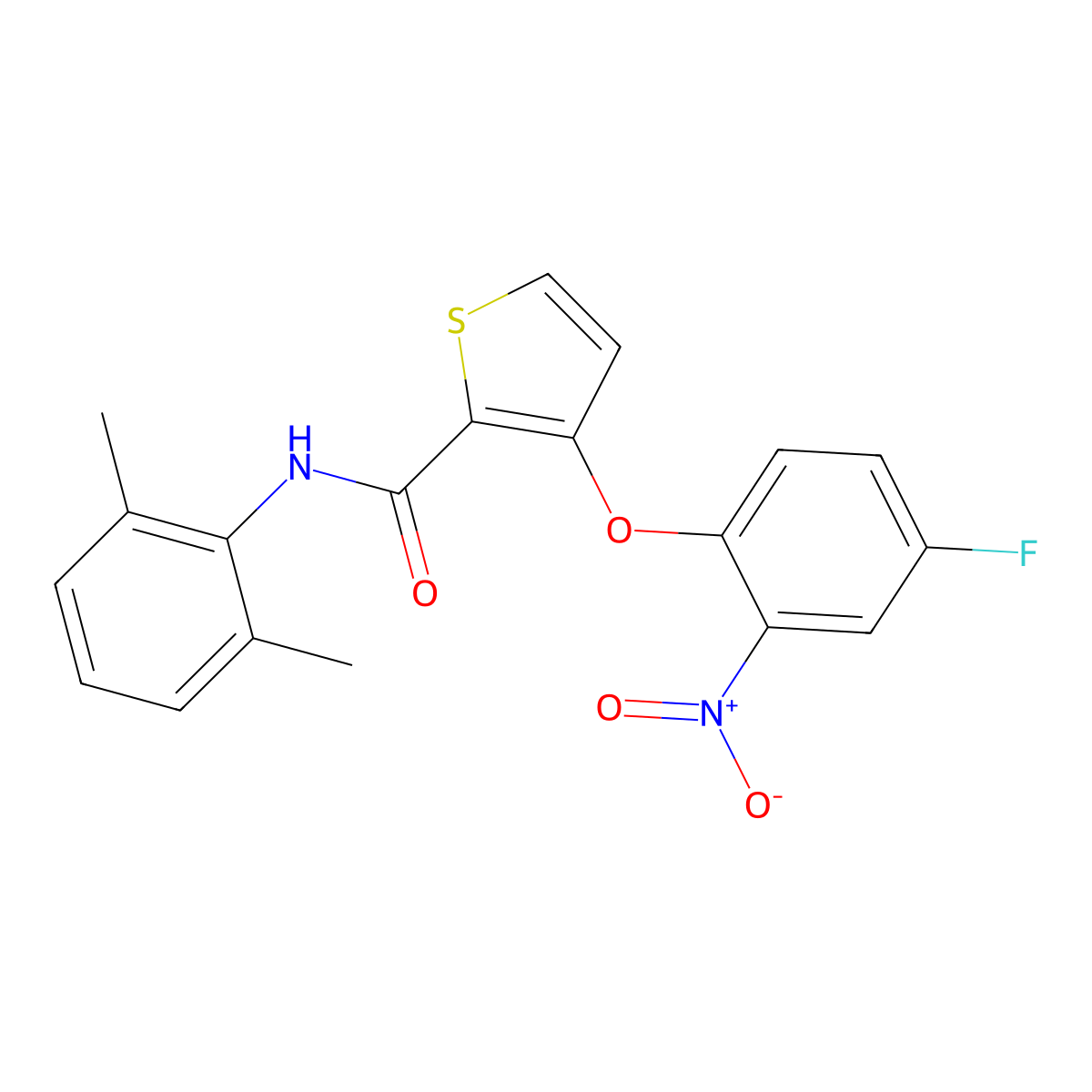 N-(2,6-dimethylphenyl)-3-(4-fluoro-2-nitrophenoxy)thiophene-2-carboxamide molecular structure, CAS 306977-56-0