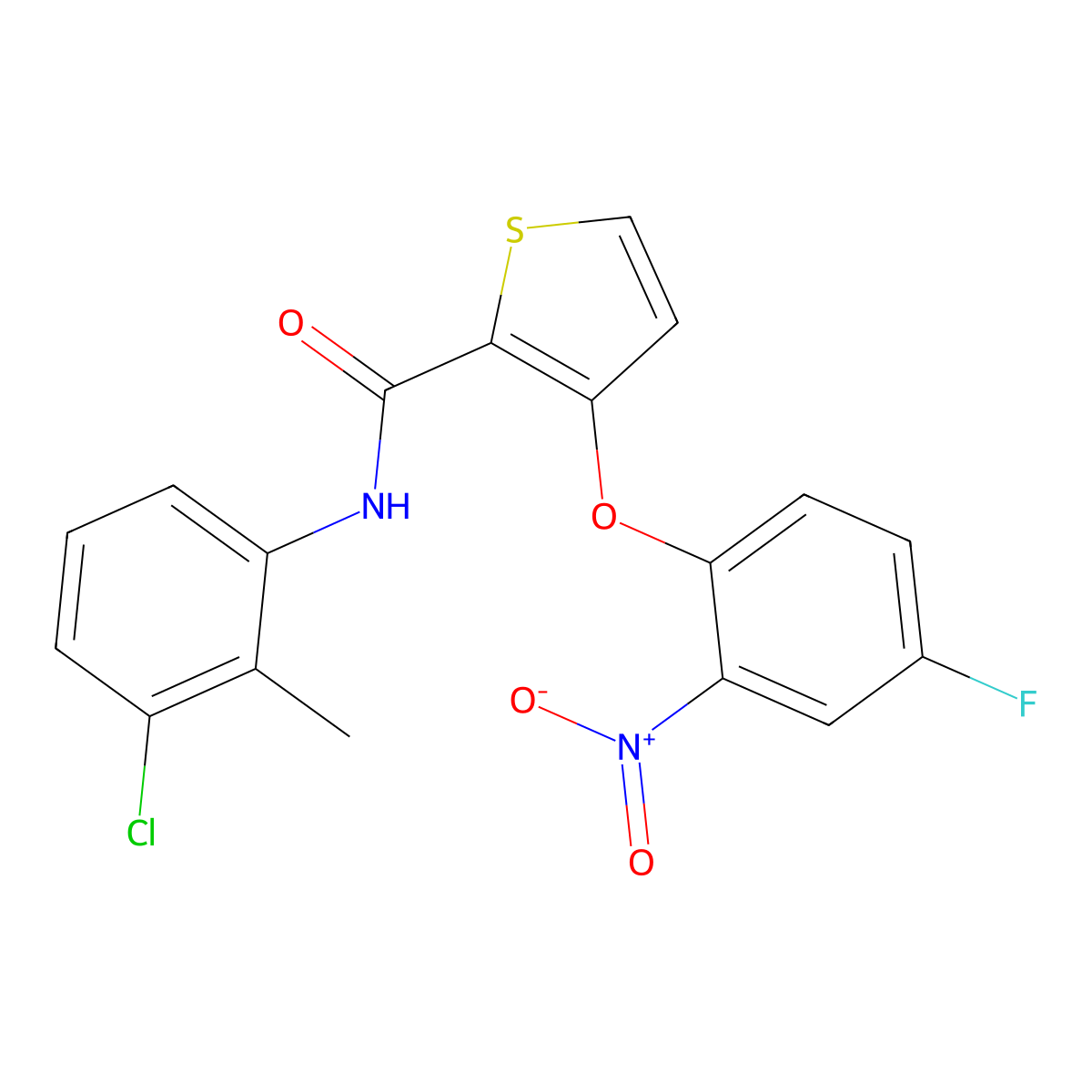 N-(3-chloro-2-methylphenyl)-3-(4-fluoro-2-nitrophenoxy)thiophene-2-carboxamide molecular structure, CAS 306977-59-3