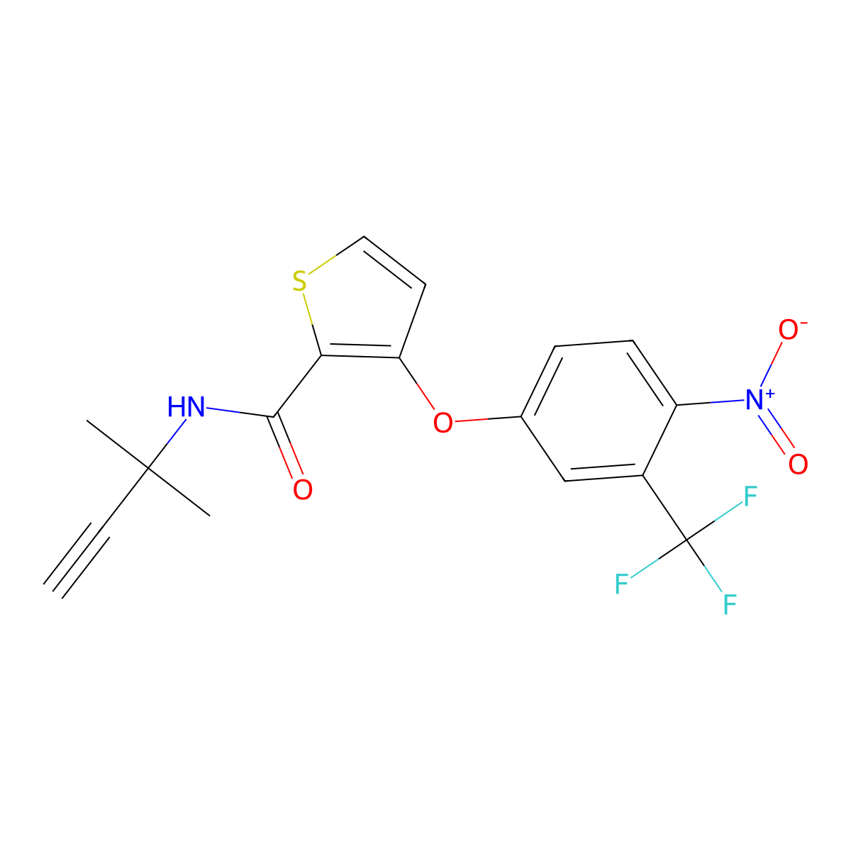 N-(1,1-dimethyl-2-propynyl)-3-[4-nitro-3-(trifluoromethyl)phenoxy]-2-thiophenecarboxamide molecular structure, CAS 306977-64-0