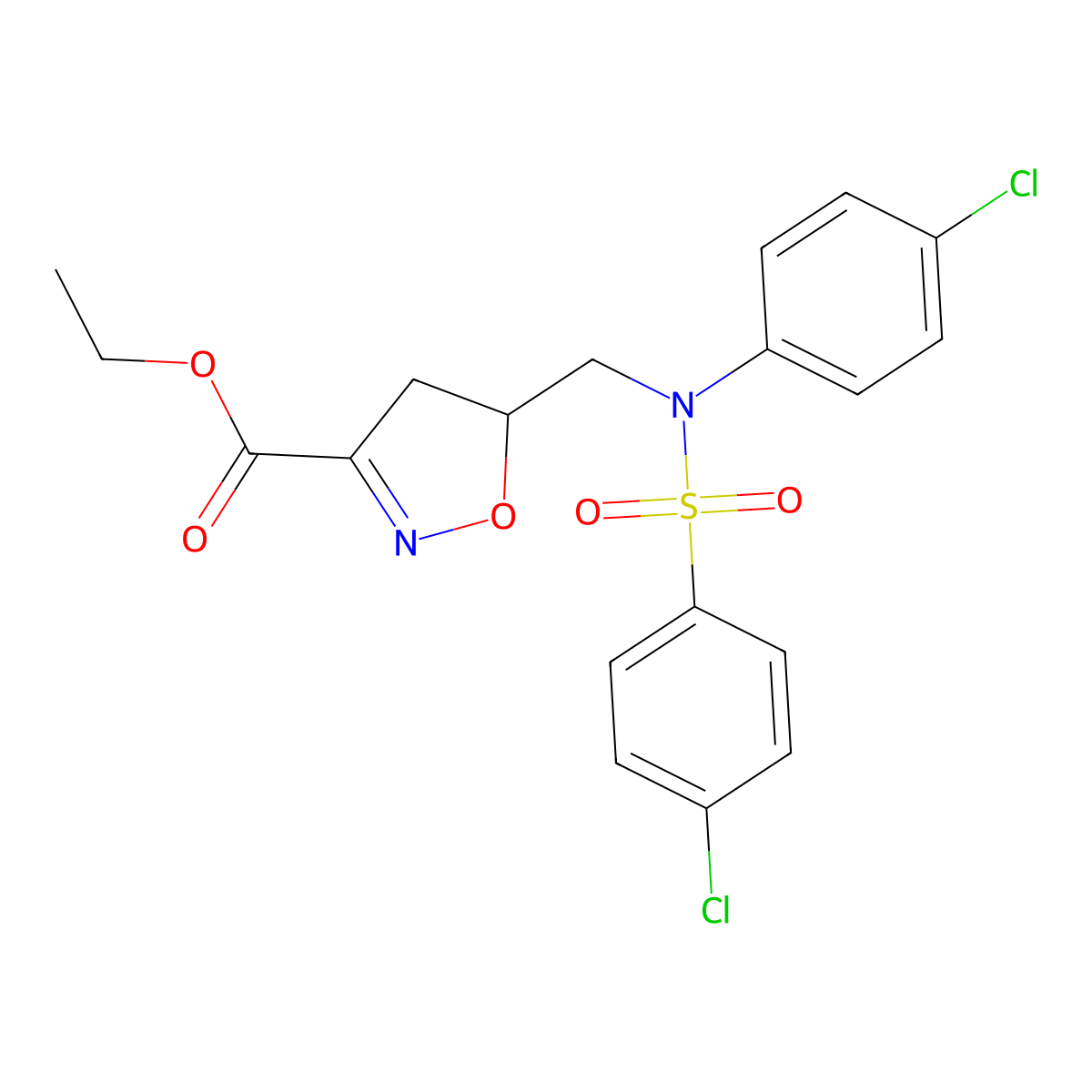 Ethyl 5-({4-chloro[(4-chlorophenyl)sulfonyl]anilino}methyl)-4,5-dihydro-3-isoxazolecarboxylate molecular structure, CAS 306978-11-0