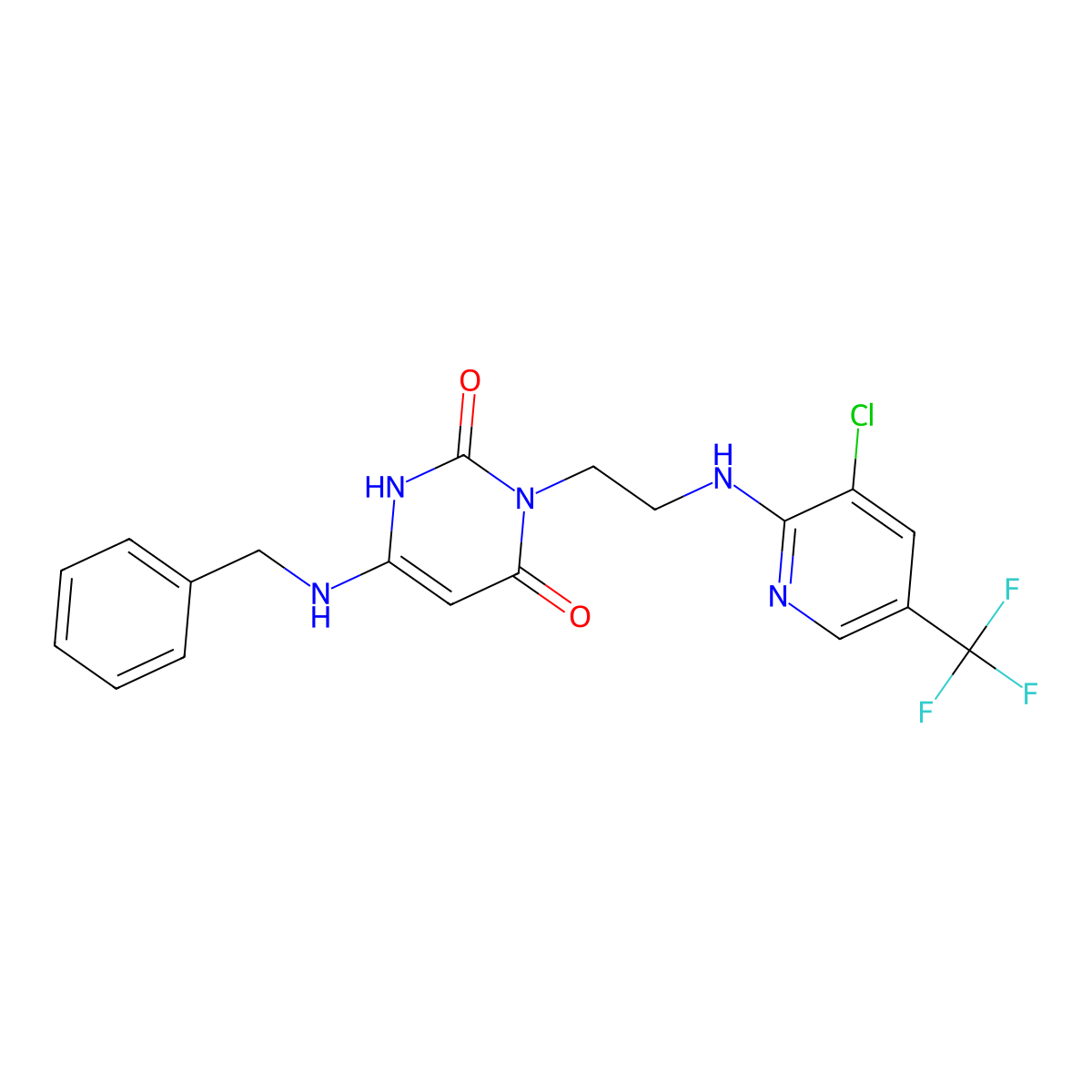 6-(benzylamino)-3-(2-{[3-chloro-5-(trifluoromethyl)-2-pyridinyl]amino}ethyl)-2,4(1H,3H)-pyrimidinedione molecular structure, CAS 306978-12-1