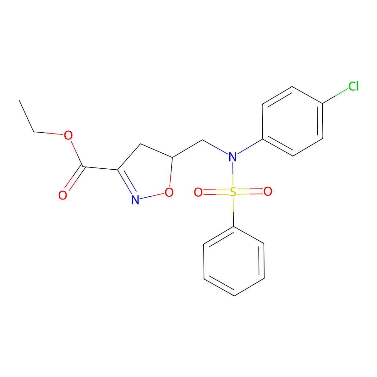 Ethyl 5-{[4-chloro(phenylsulfonyl)anilino]methyl}-4,5-dihydro-3-isoxazolecarboxylate molecular structure, CAS 306978-16-5