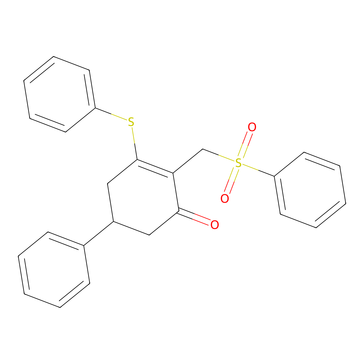 5-Phenyl-3-(phenylsulfanyl)-2-[(phenylsulfonyl)methyl]-2-cyclohexen-1-one molecular structure, CAS 306978-19-8