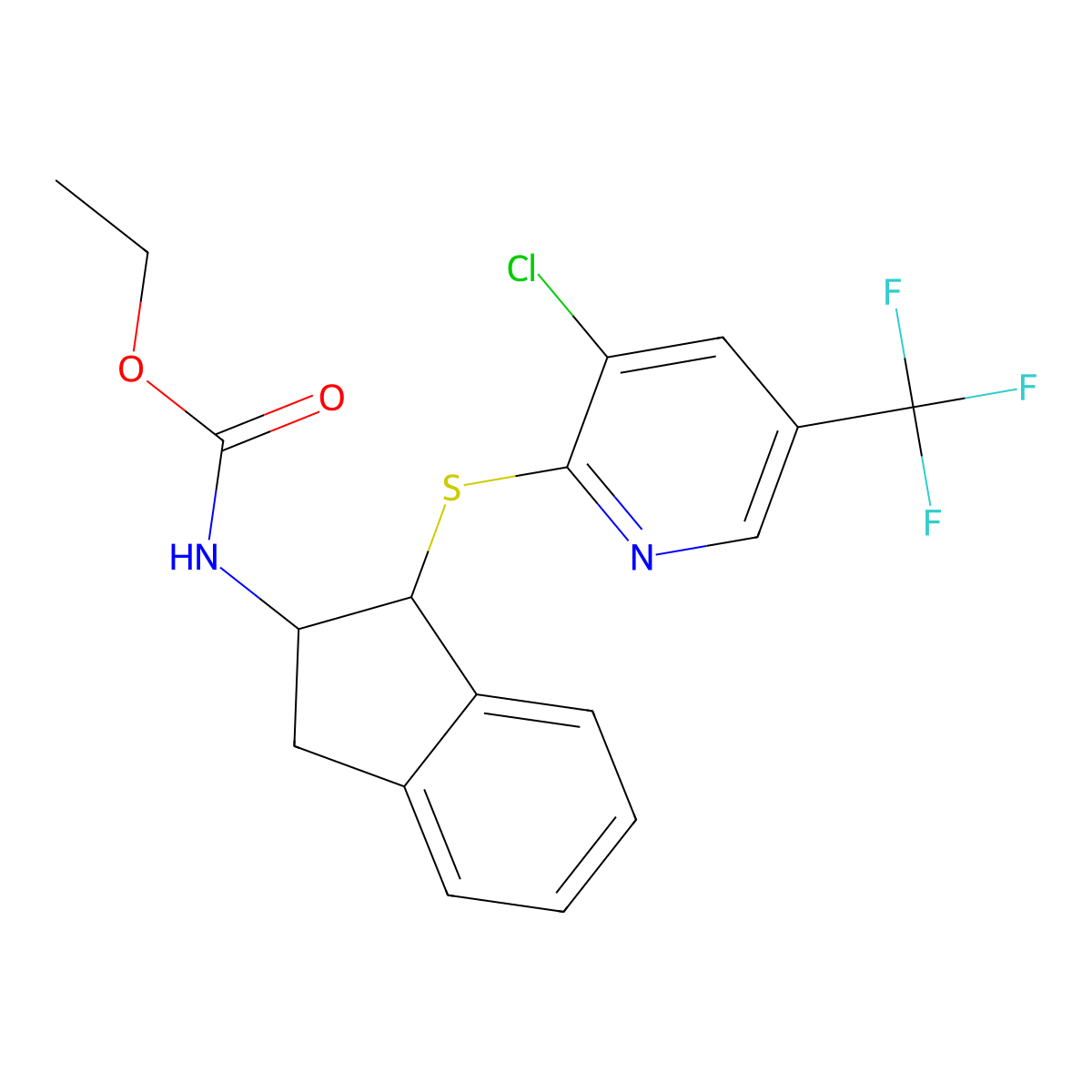 Ethyl N-[1-[3-chloro-5-(trifluoromethyl)pyridin-2-yl]sulfanyl-2,3-dihydro-1H-inden-2-yl]carbamate molecular structure, CAS 306978-20-1