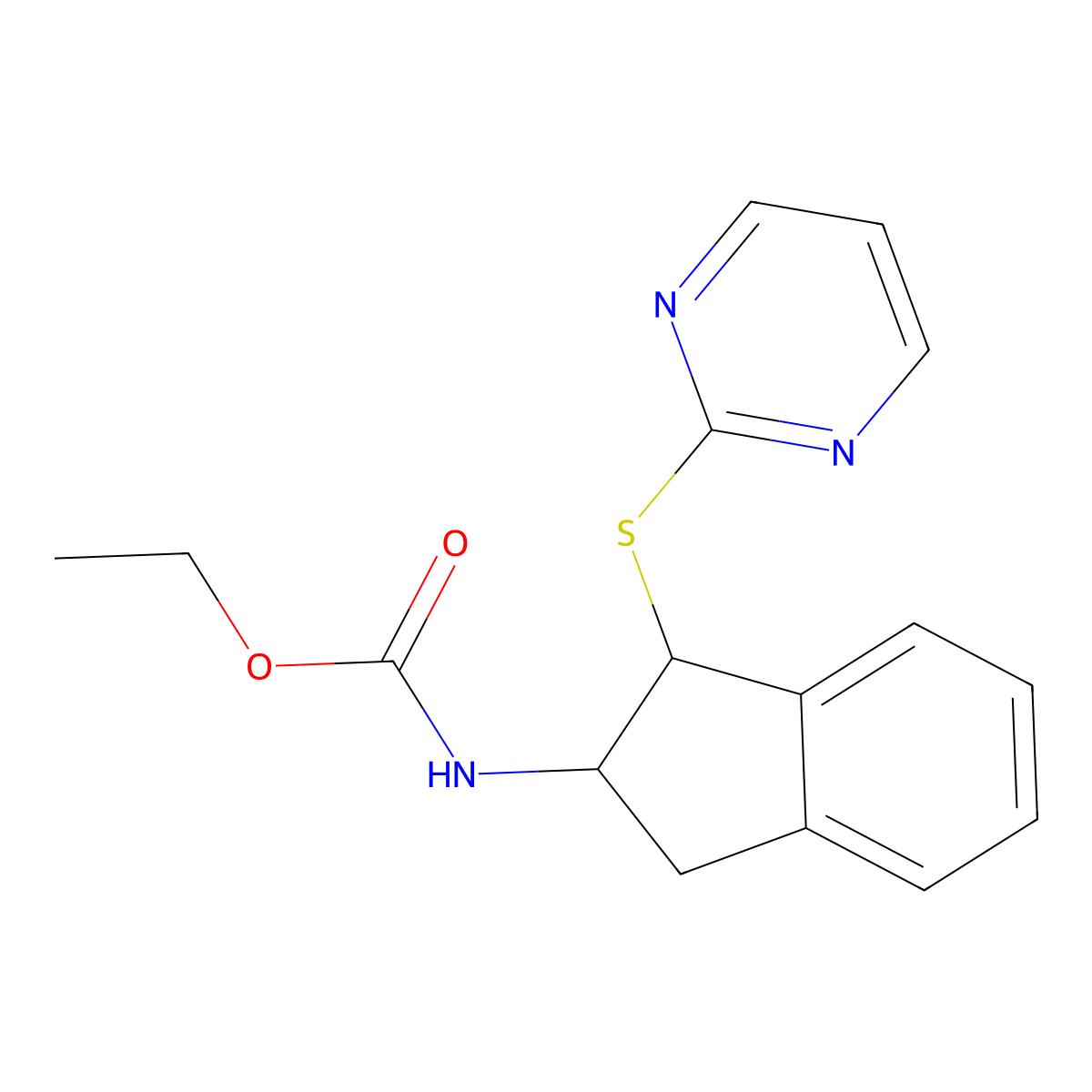ethyl N-[1-(2-pyrimidinylsulfanyl)-2,3-dihydro-1H-inden-2-yl]carbamate molecular structure, CAS 306978-22-3
