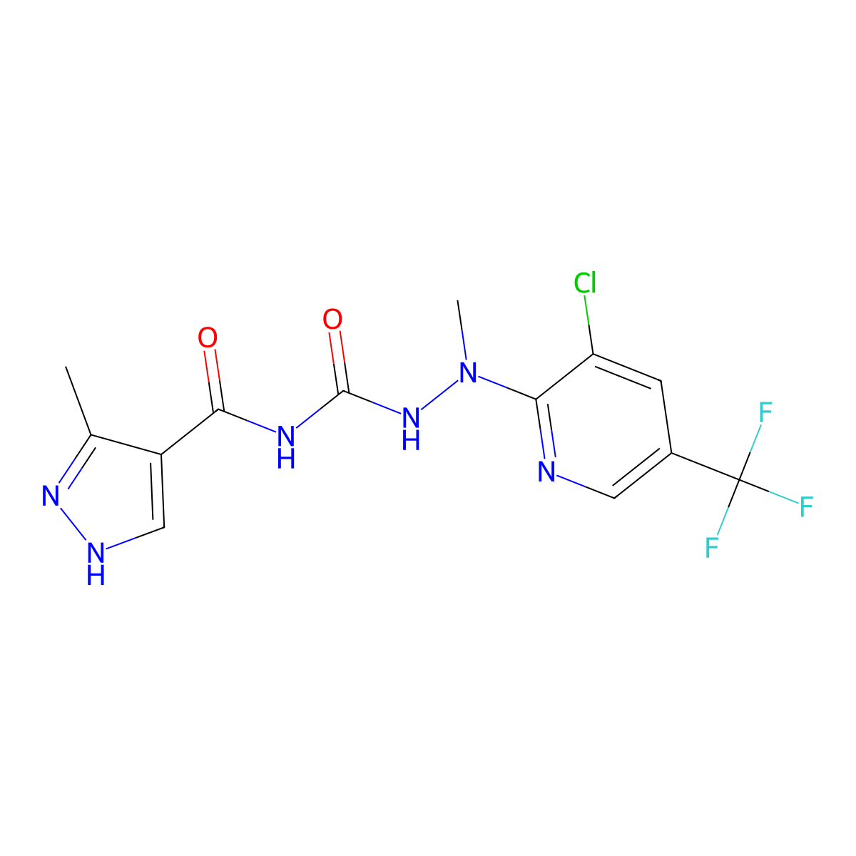 N-[[[3-chloro-5-(trifluoromethyl)pyridin-2-yl]-methylamino]carbamoyl]-5-methyl-1H-pyrazole-4-carboxamide molecular structure, CAS 306978-25-6