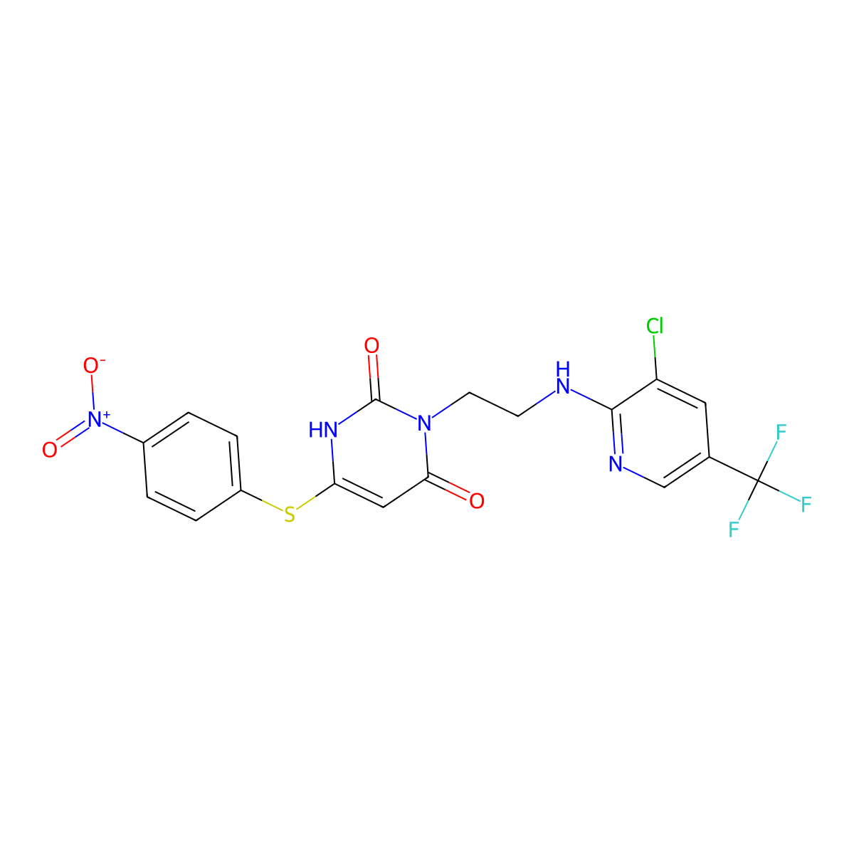 3-[2-[[3-chloro-5-(trifluoromethyl)pyridin-2-yl]amino]ethyl]-6-(4-nitrophenyl)sulfanyl-1H-pyrimidine-2,4-dione molecular structure, CAS 306978-30-3