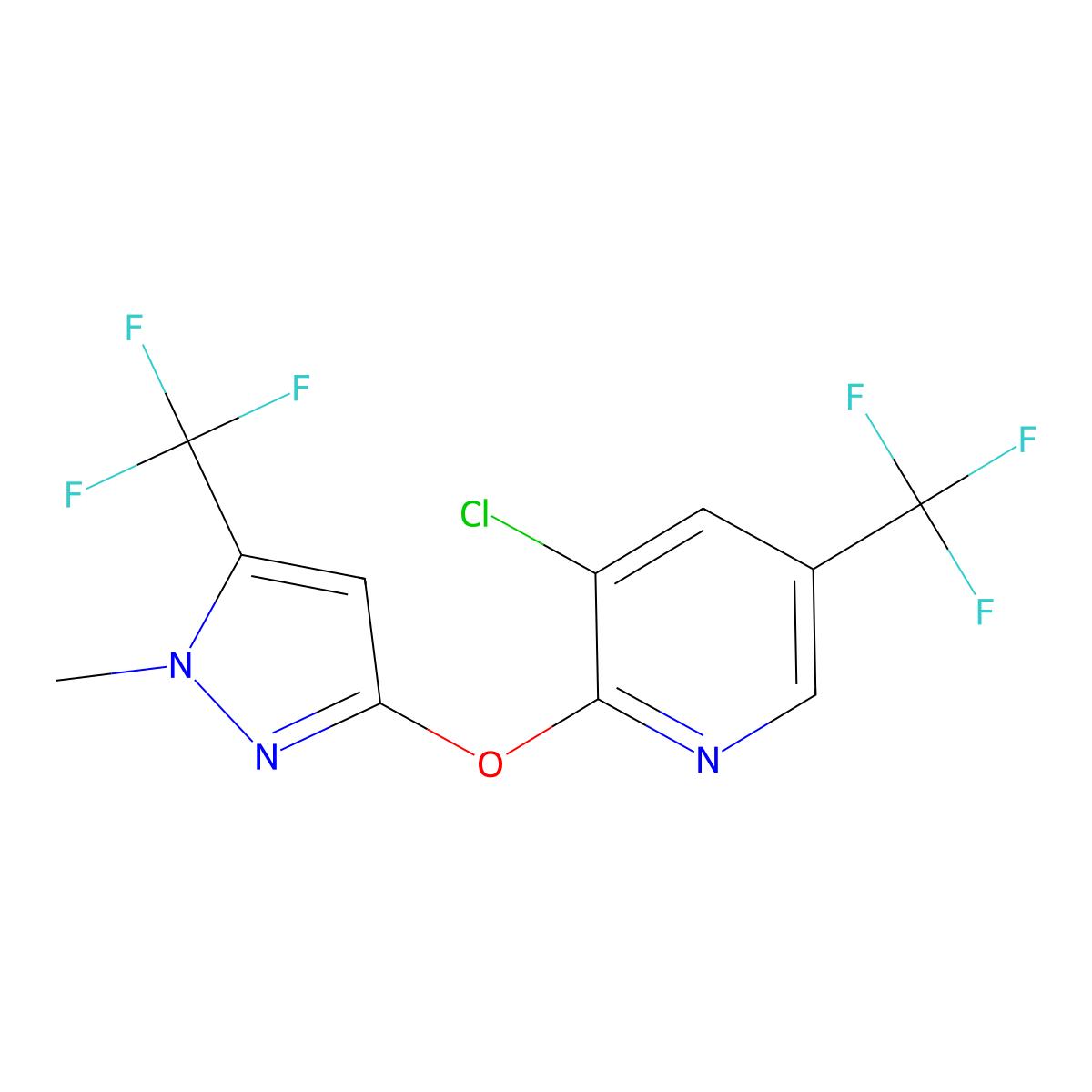 3-chloro-2-{[1-methyl-5-(trifluoromethyl)-1H-pyrazol-3-yl]oxy}-5-(trifluoromethyl)pyridine molecular structure, CAS 306978-32-5