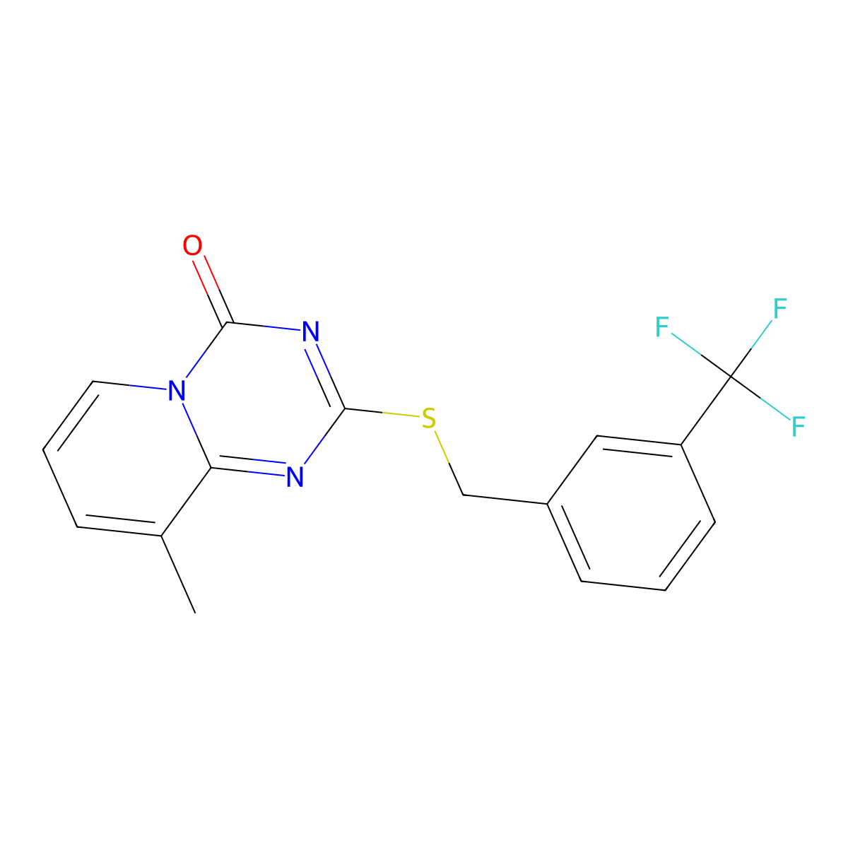 9-methyl-2-{[3-(trifluoromethyl)benzyl]sulfanyl}-4H-pyrido[1,2-a][1,3,5]triazin-4-one molecular structure, CAS 306978-87-0