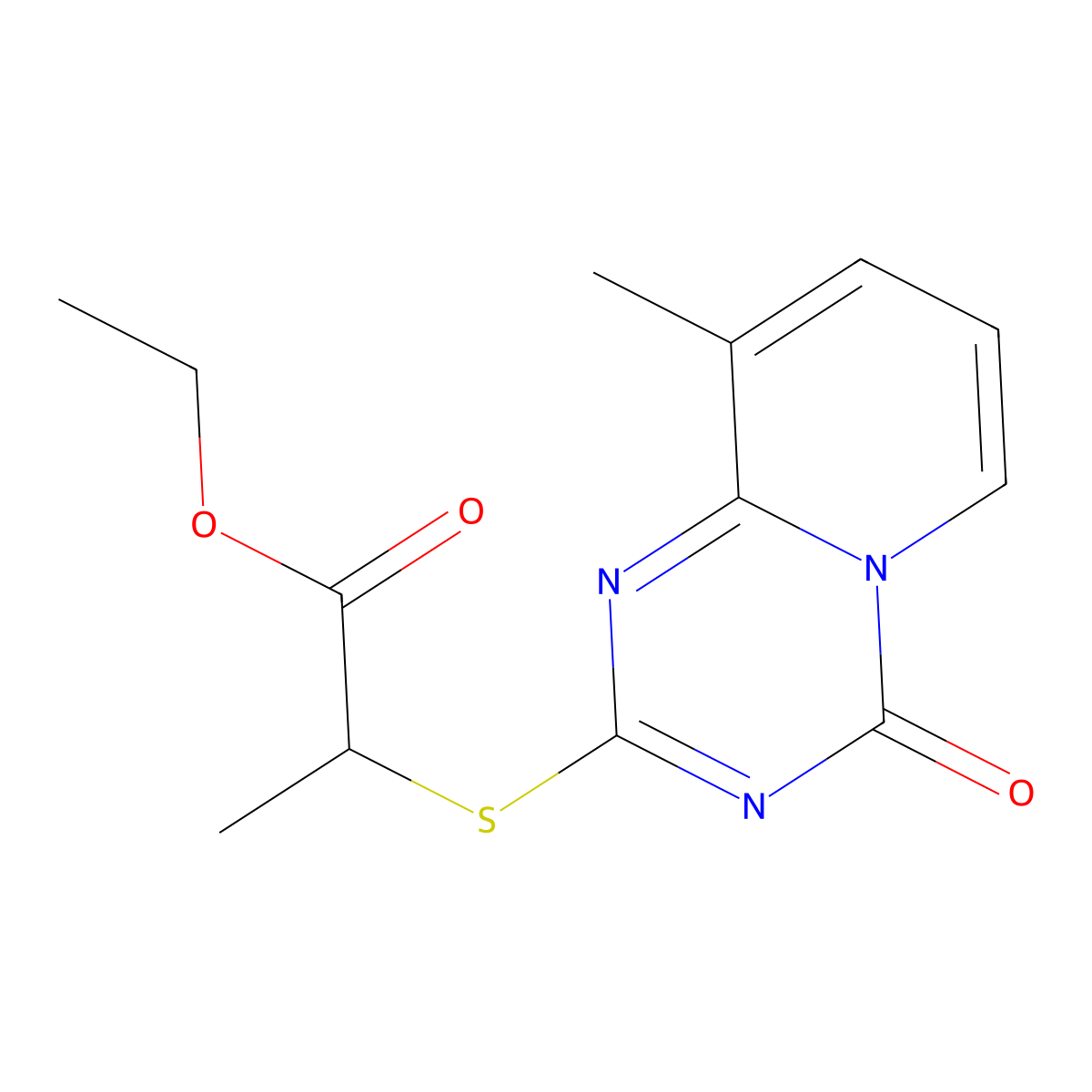Ethyl 2-((9-methyl-4-oxo-4H-pyrido[1,2-a](1,3,5)triazin-2-yl)sulfanyl)propanoate molecular structure, CAS 306978-93-8