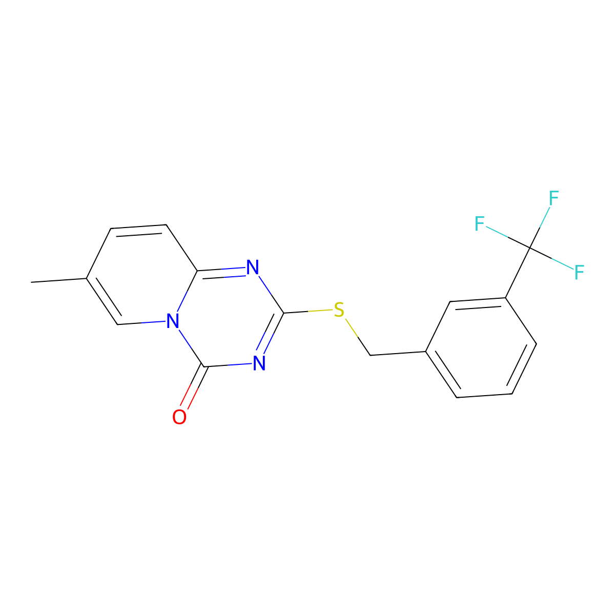 7-methyl-2-{[3-(trifluoromethyl)benzyl]sulfanyl}-4H-pyrido[1,2-a][1,3,5]triazin-4-one molecular structure, CAS 306979-18-0