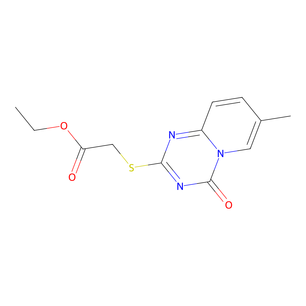 Ethyl 2-((7-methyl-4-oxo-4H-pyrido[1,2-a](1,3,5)triazin-2-yl)sulfanyl)acetate molecular structure, CAS 306979-25-9