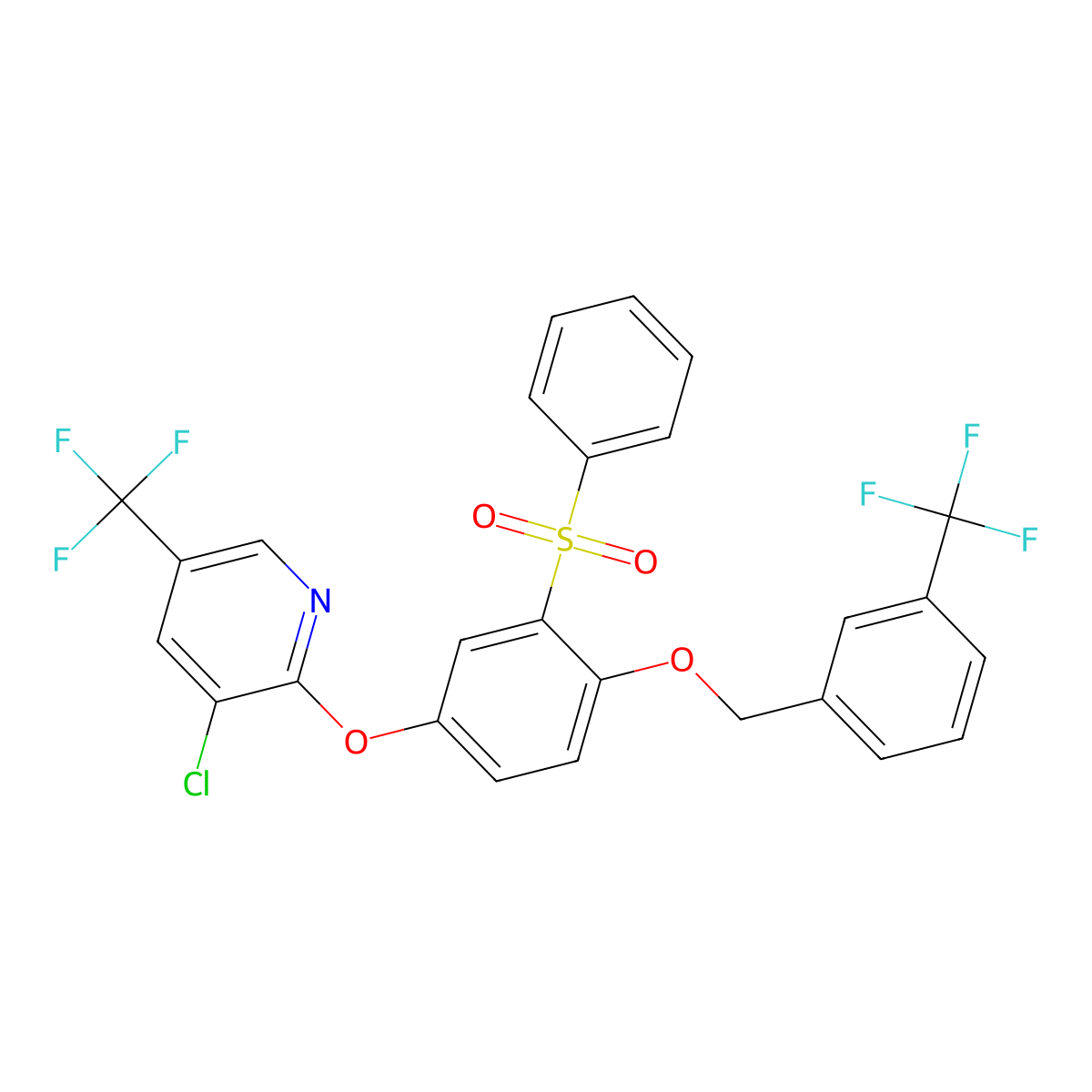 2-[3-(Benzenesulfonyl)-4-{[3-(trifluoromethyl)phenyl]methoxy}phenoxy]-3-chloro-5-(trifluoromethyl)pyridine molecular structure, CAS 306979-58-8