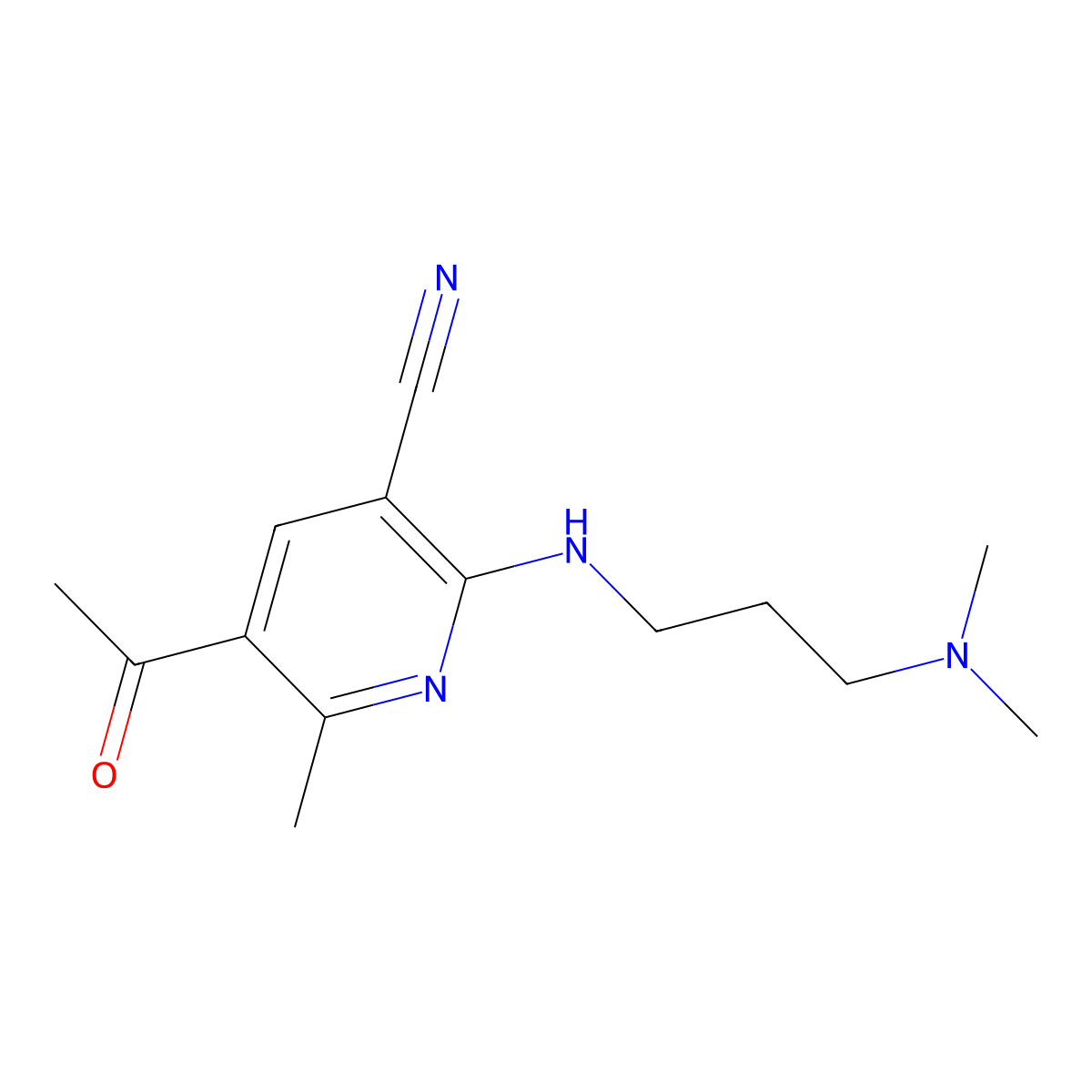 5-Acetyl-2-((3-(dimethylamino)propyl)amino)-6-methylnicotinonitrile molecular structure, CAS 306979-87-3